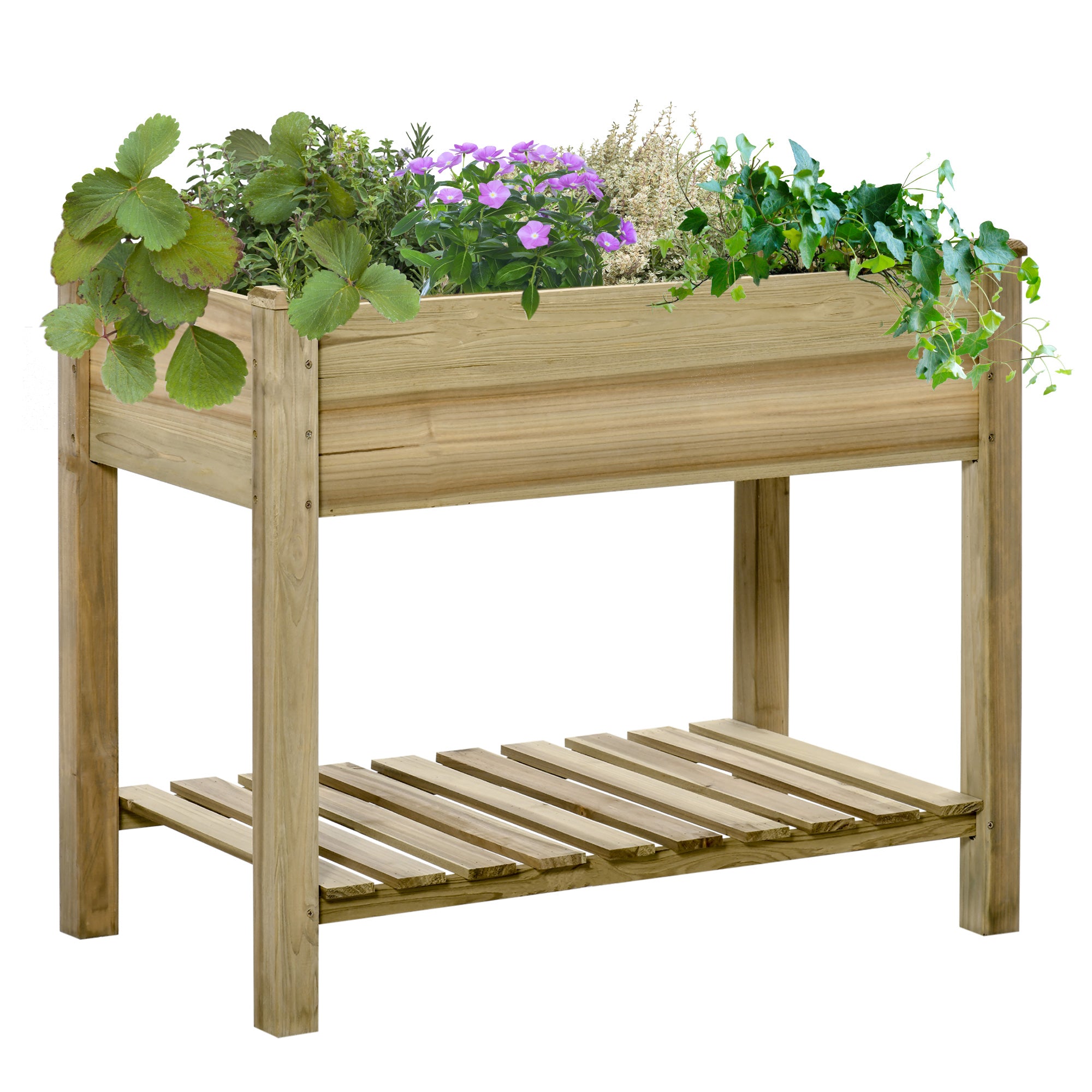 36" x 20" x 30" Raised Garden Bed, Elevated Wood Planter Box with Legs and Storage Shelf for Backyard, Patio, Balcony to Grow Vegetables, Herbs, and Flowers - Green