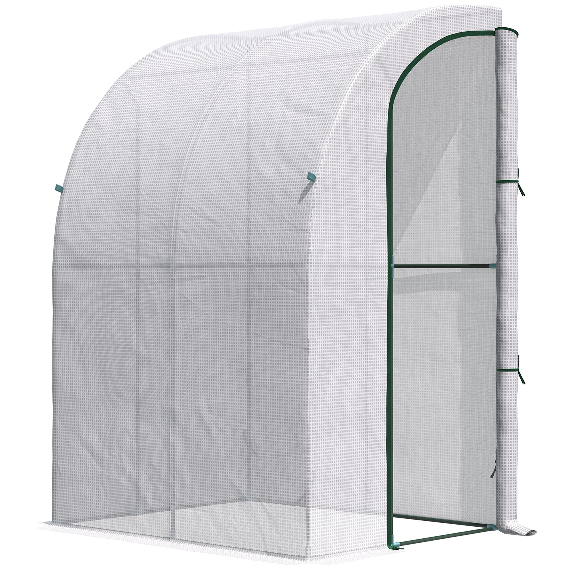 5' x 4' x 7' Outdoor Lean to Greenhouse, Walk-In Green House Plant Nursery with Roll-up Window, PE Cover, White - White
