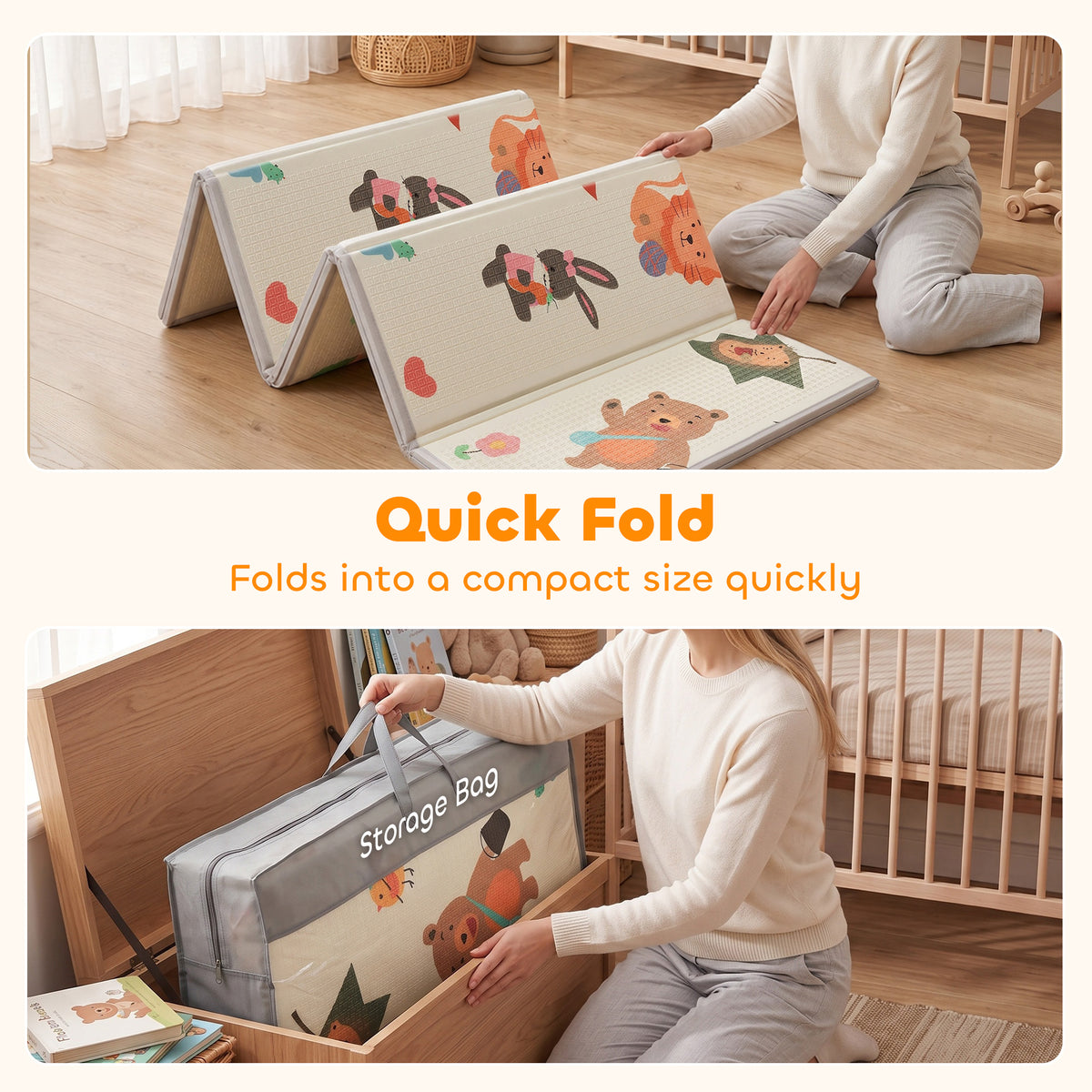 Foldable & Reversible Baby Play Mat, 79" x 71"Thick Play Mat for Floor, Waterproof Non-Slip, Giraffe & Woodland Animals
