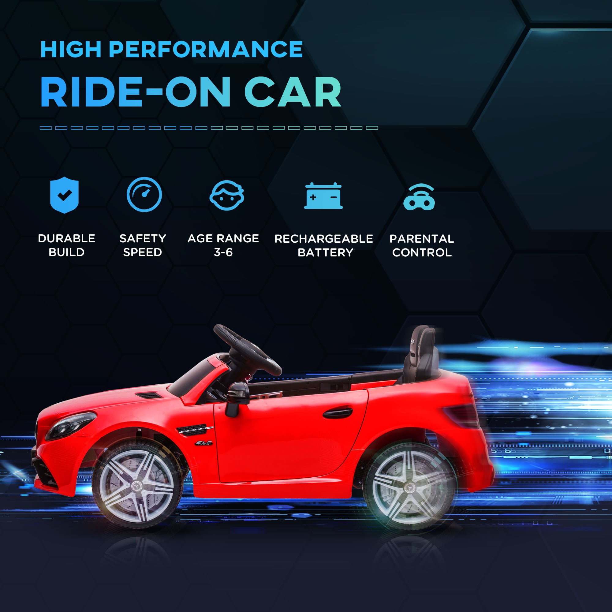 Mercedes SLC 300 Licensed Kids Electric Car with Remote Control, 12V Battery Powered Kids Ride on Car with Music, Lights, Suspension for 3-6 Years Old, Red
