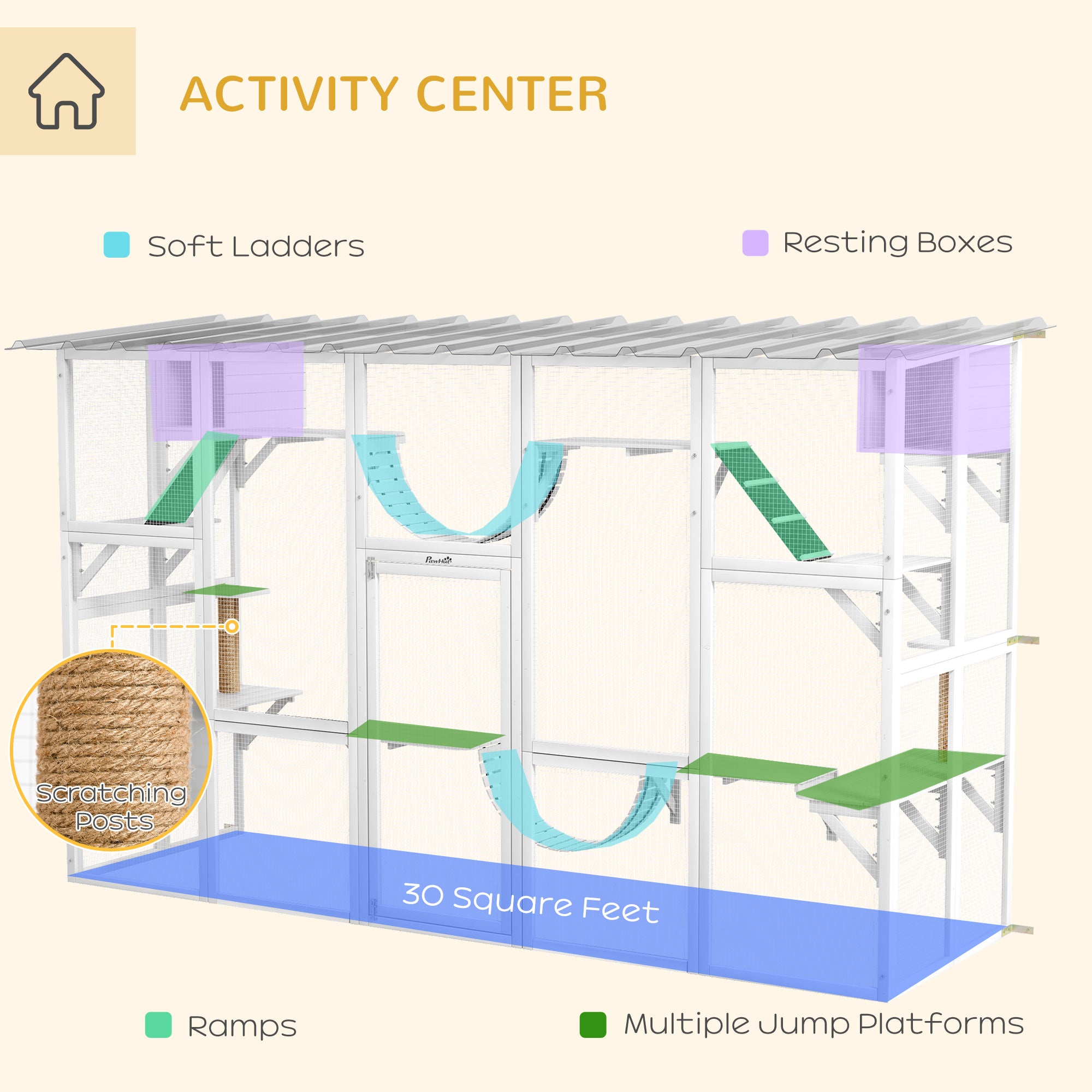 Cat Window Box , Large Catio with Shelves & Bridges, Outside Enclosure for Multiple Cats, White - White - Image 5