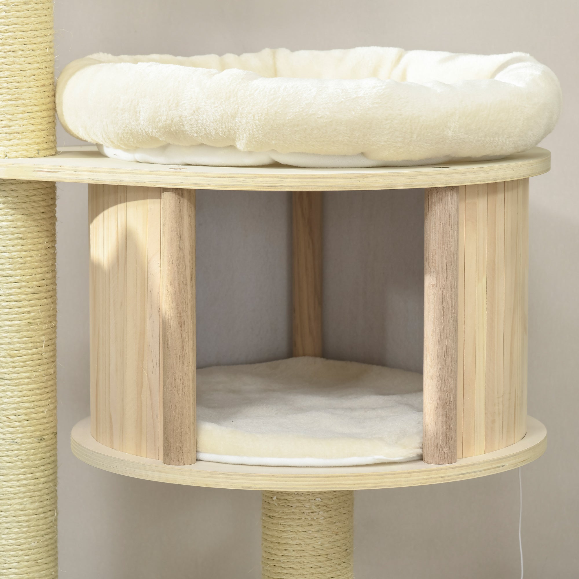 Cat Tree, 3 Level Cat Tower with Scratching Posts, Bed, Condo, Badminton Toys, for Multiple Kittens - Natural - Image 8