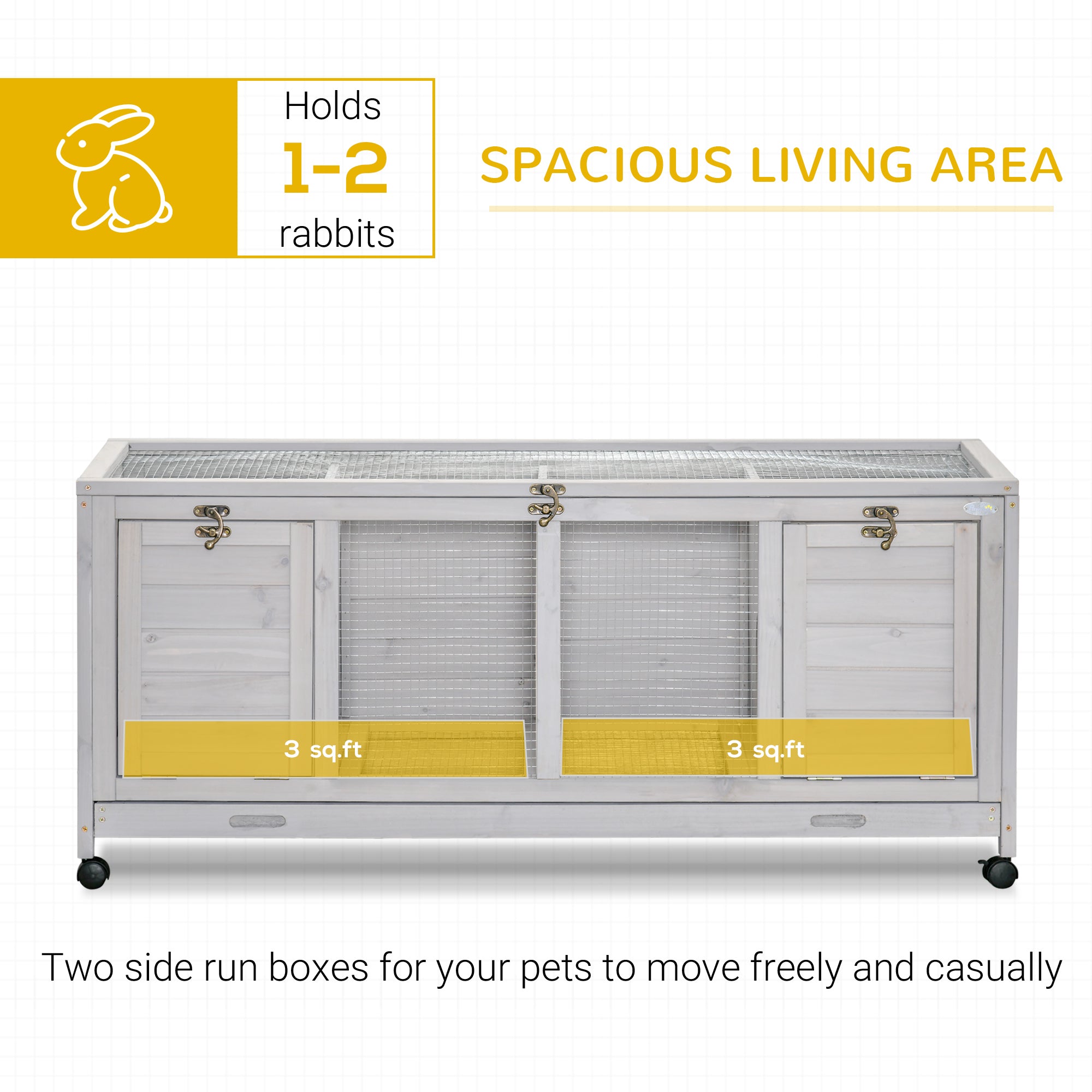 Wooden Rabbit Hutch with Wheels, Dividers for Indoor Use, Light Gray - Gray - Image 4