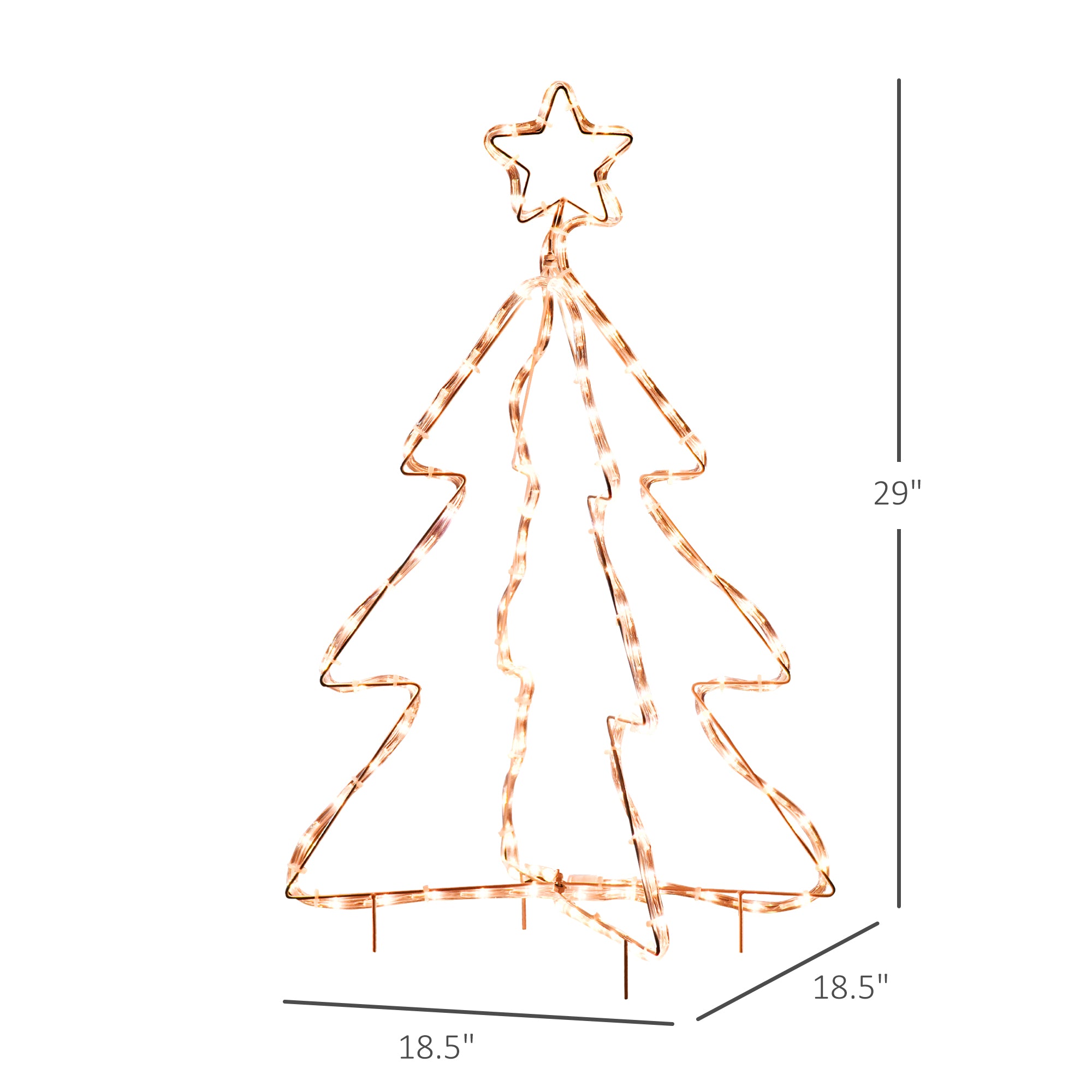 30" Outdoor LED Christmas Tree Rope Lights, LED Outdoor Christmas Decoration with Ground Stakes, Warm White