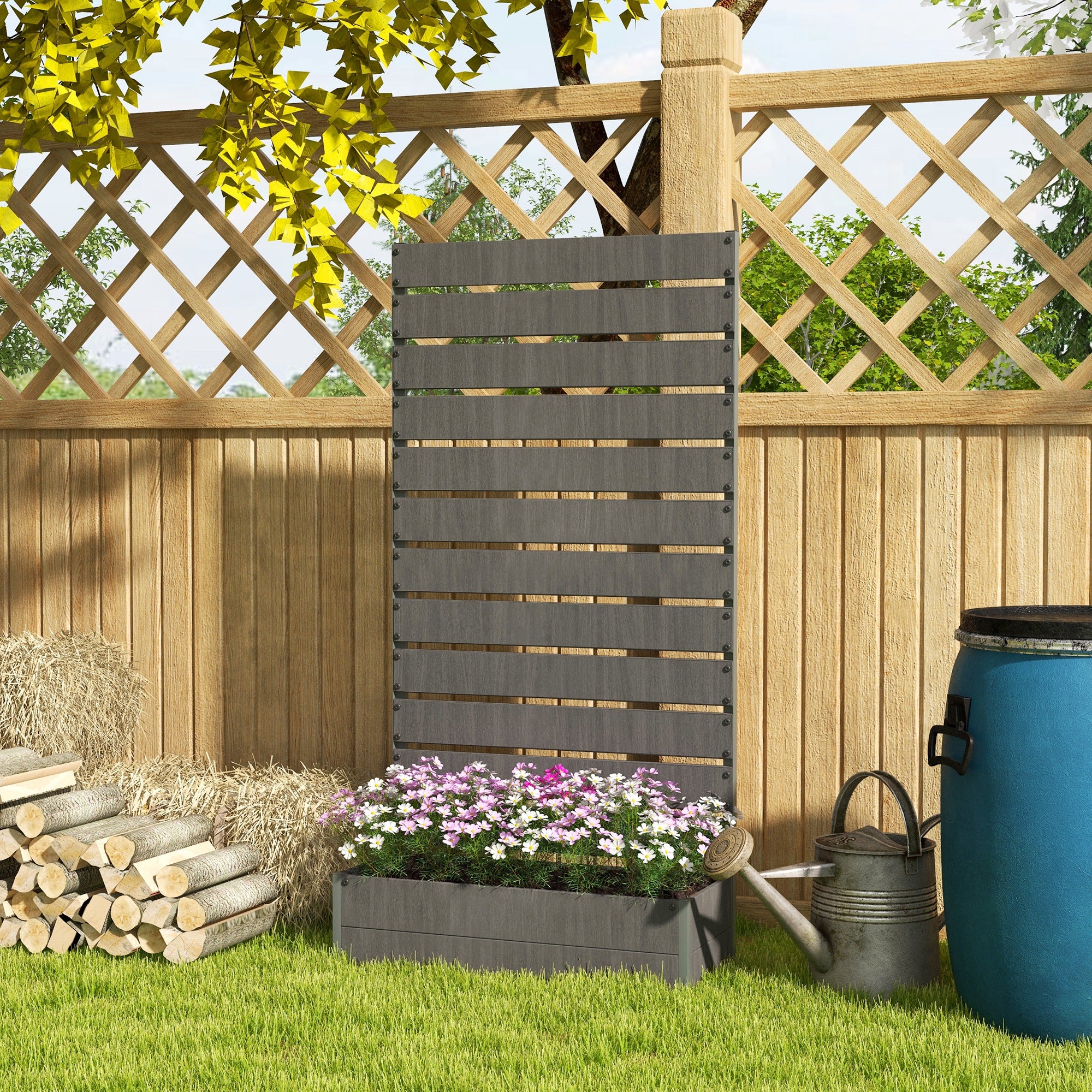 Trellis Planter for Climbing Plants, Raised Garden Bed with Trellis, Planter Box for Outdoor Garden, Dark Gray - Dark Gray - Image 2