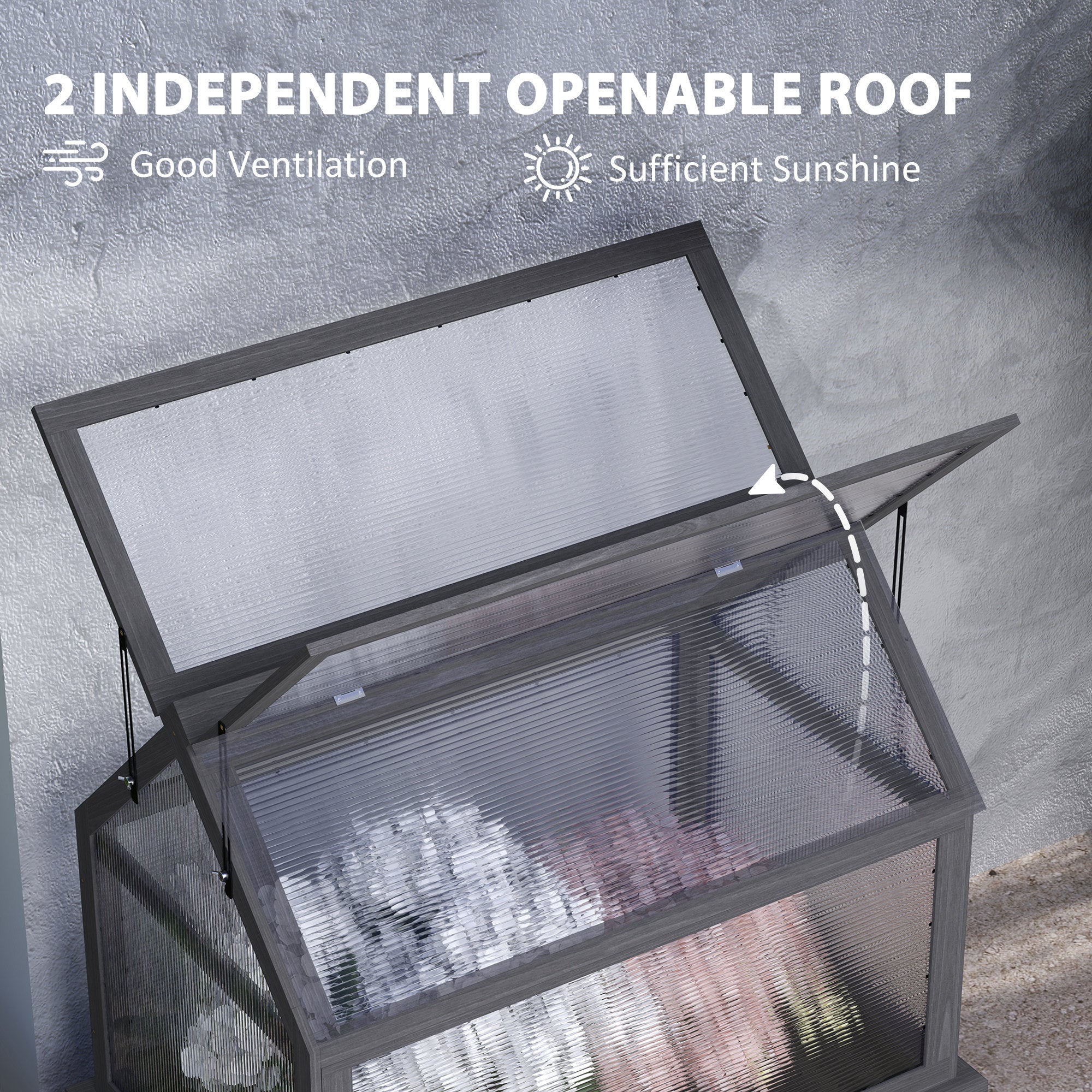 Raised Garden Flower Bed Kit with Greenhouse, Wooden Cold Frame Planter, 35.5" x 22.5" x 38.25", Gray - Gray - Image 7