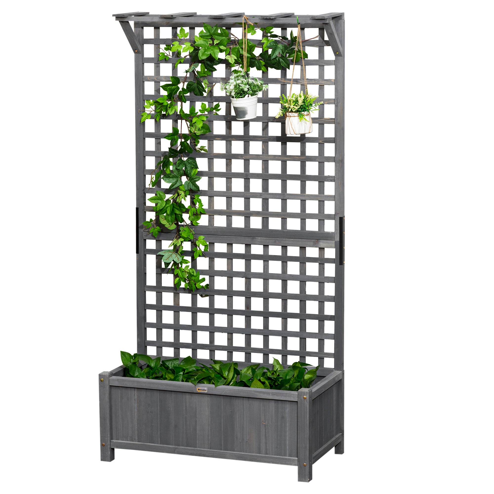 Wood Planter with Trellis for Vine Climbing, Raised Garden Bed, Privacy Screen for Backyard, Patio, Dark Gray - Dark Gray