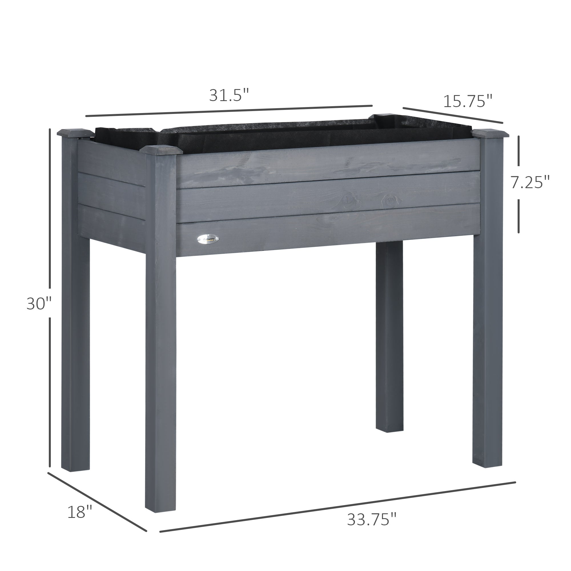 34" Raised Garden Bed, Elevated Wooden Planter Box with Holes for Vegetables, Herb, Flowers for Backyard, Dark Gray - Dark Gray - Image 3