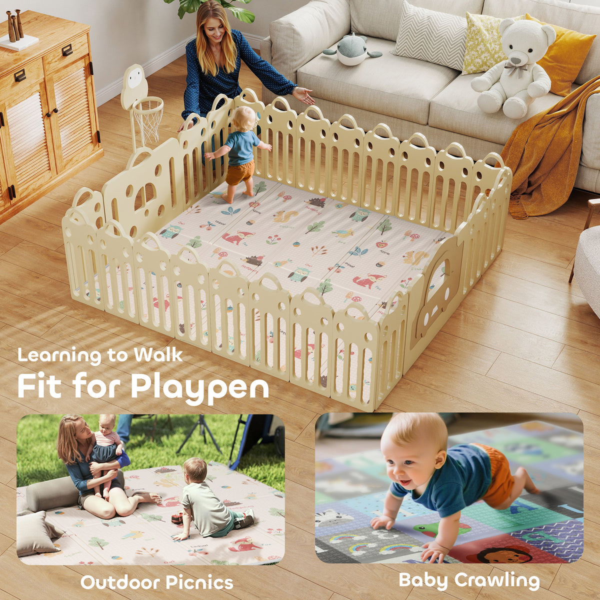 Qaba Baby Play Mat Double-Sided, Foldable Activity Playmat, Waterproof Reversible Playmat for Toddlers, 71" x 59"
