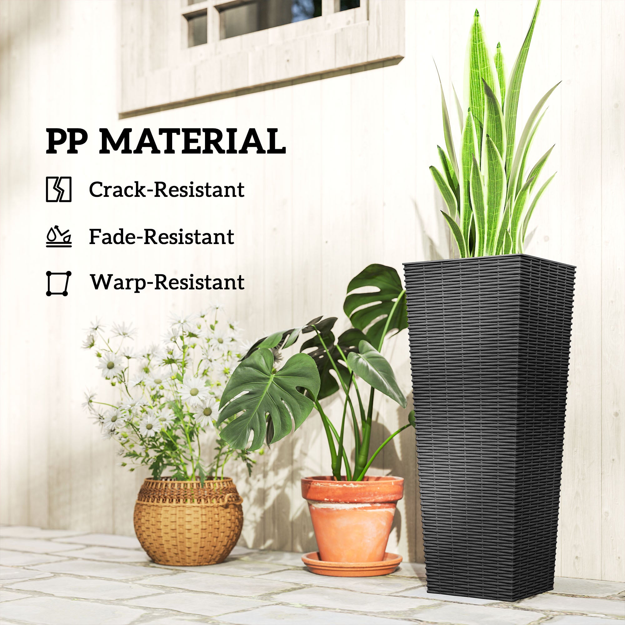 23.6 Inch Tall Planters for Outdoor Plants, Set of 2 Plastic Flower Pots with Drainage Holes, Black - Black - Image 7