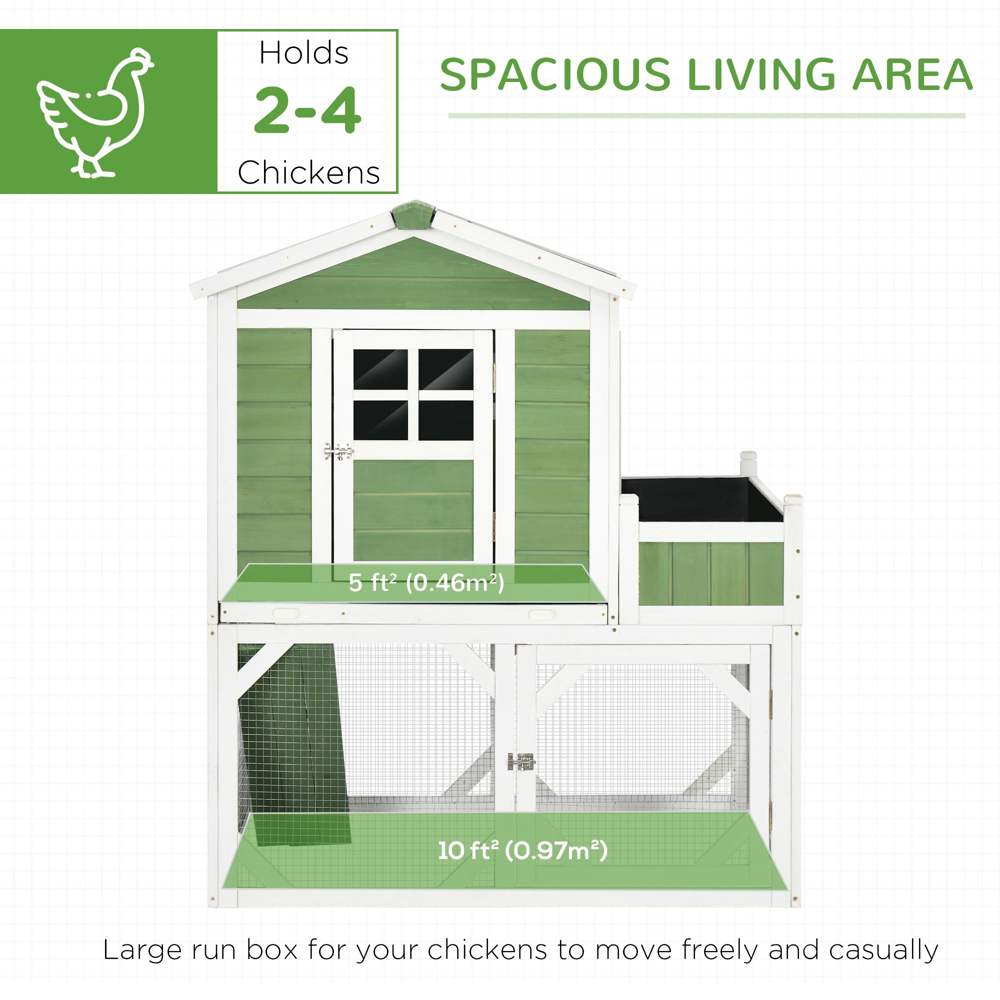 49" Small Chicken Coop Hen House with Garden Space, Chicken House Outdoor Run Cage with Weather Protection, 2-4 Birds, Green - Green - Image 4