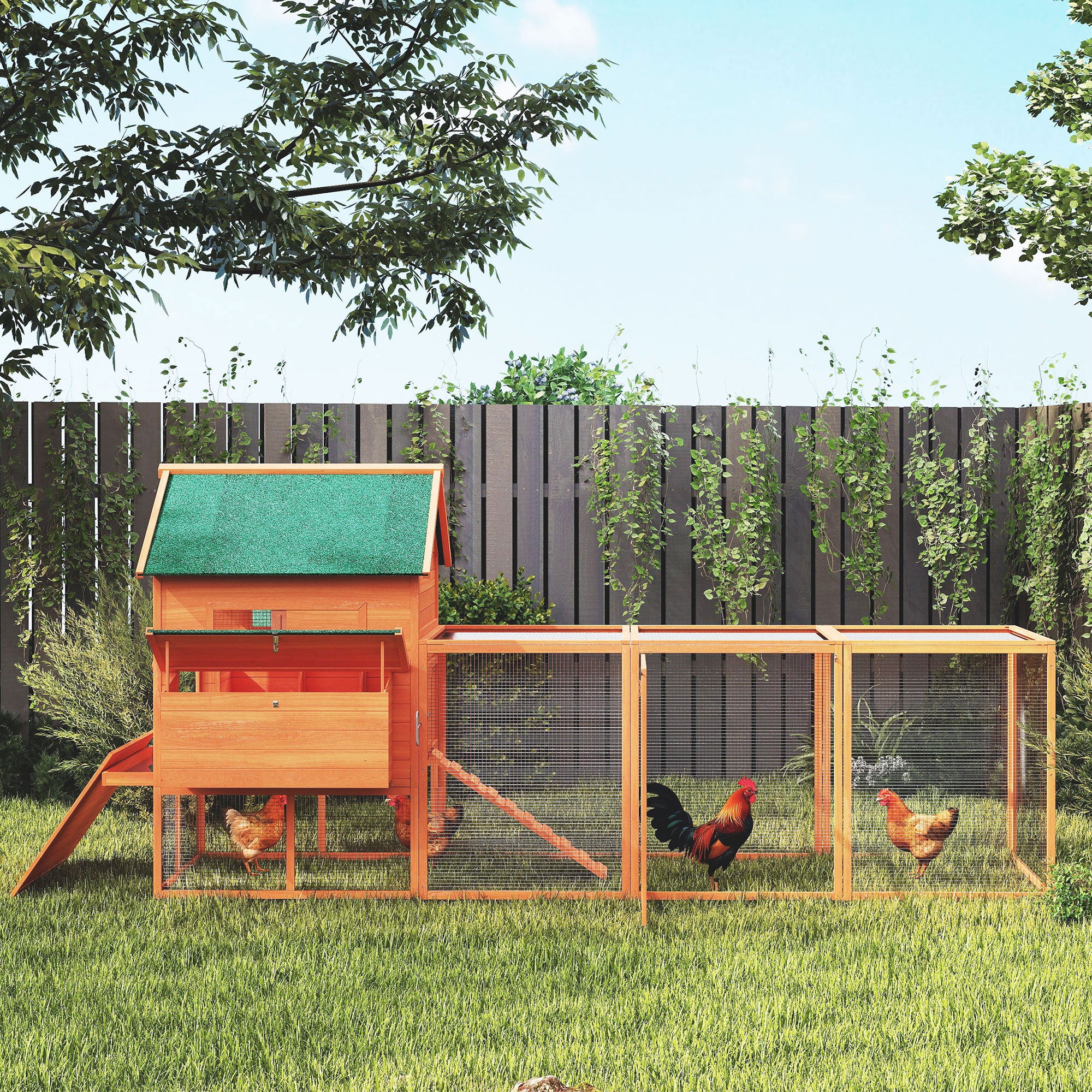 137" Wooden Chicken Coop for 8-10 Chickens, Backyard, Orange - Orange - Image 8