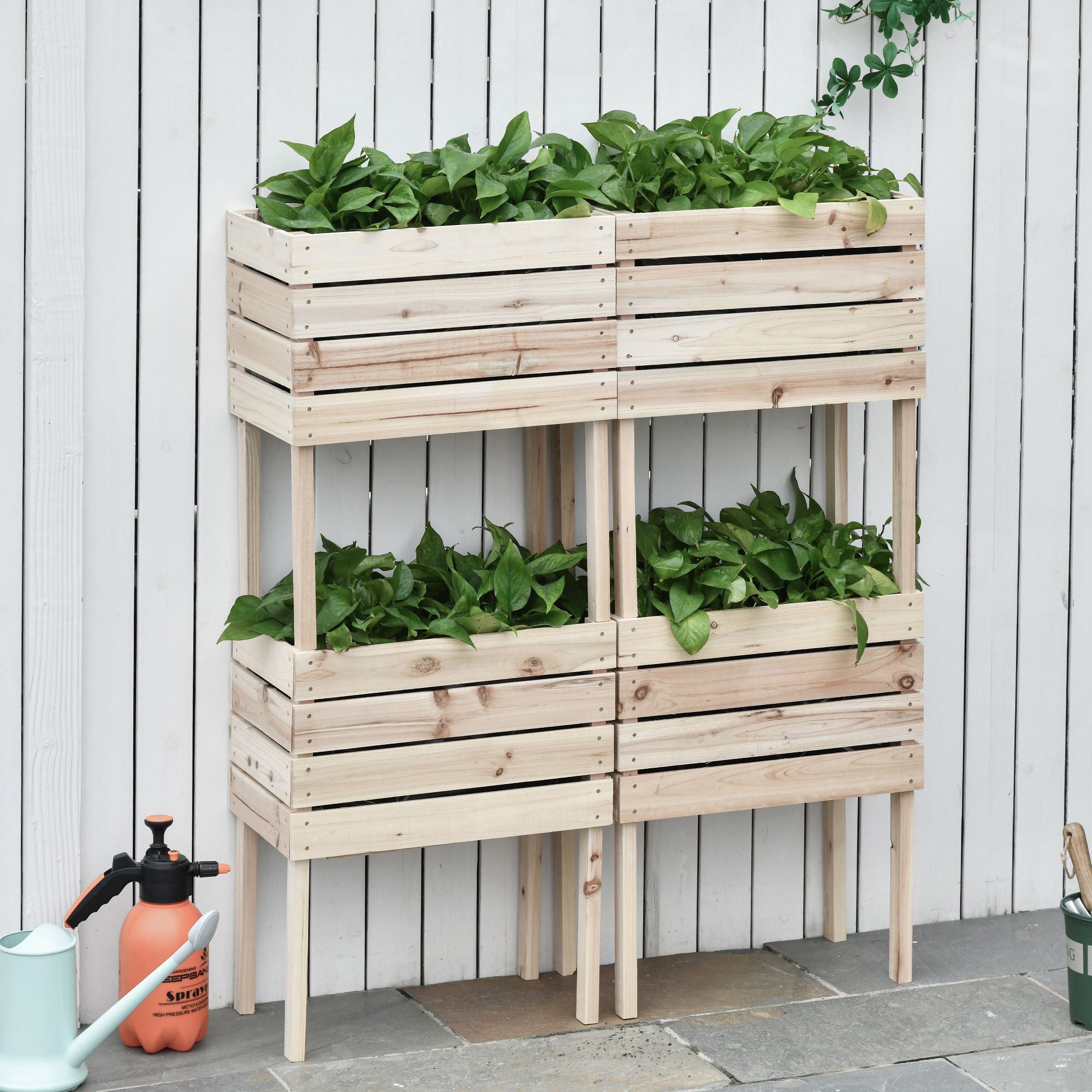 4PCS Raised Garden Bed With Legs, Wooden Elevated Planter Box Kit with Bed Liner, DIY Shape, for Flowers Vegetables Backyard Patio Balcony, 110lb Capacity - Natural Wood - Image 2