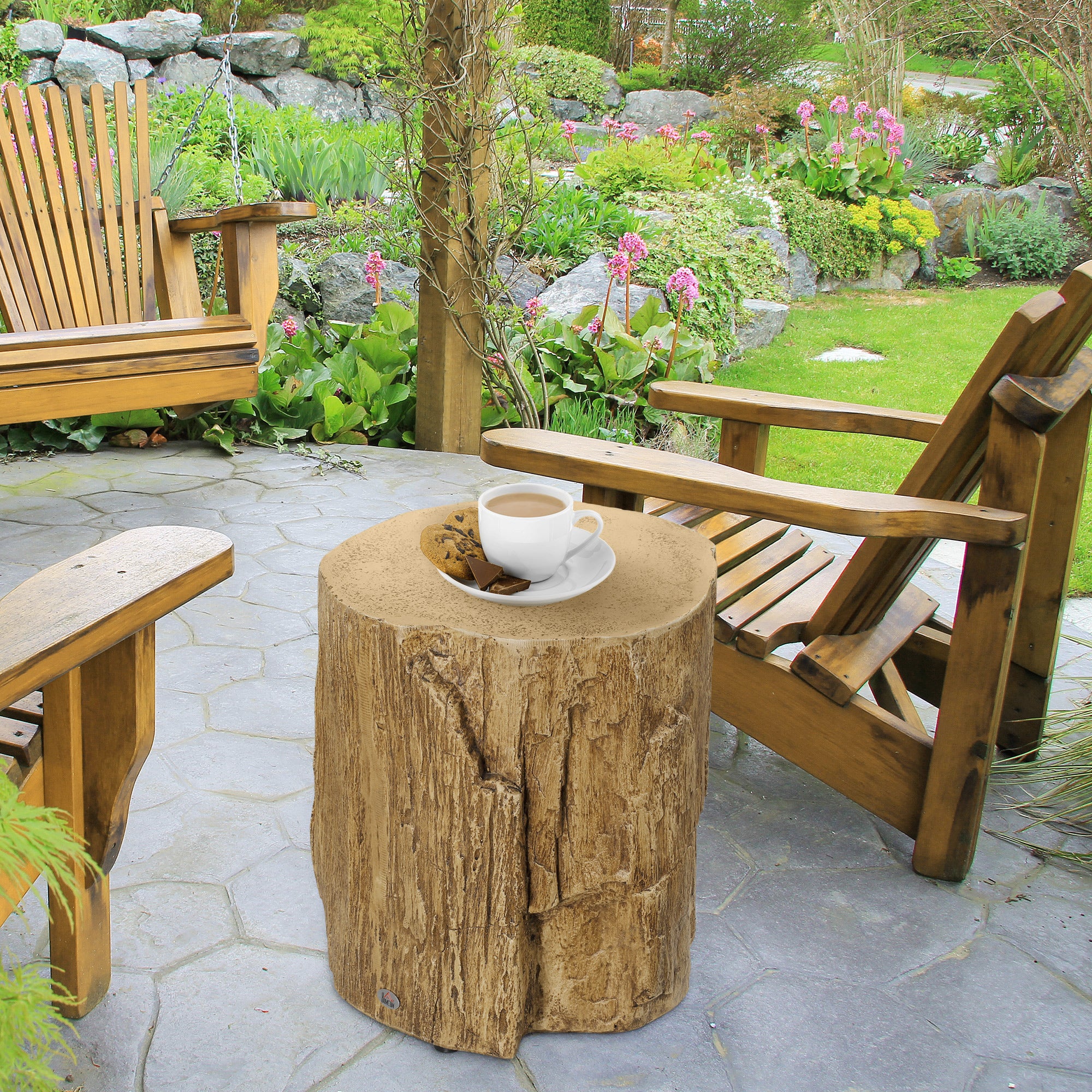 17" Tall Tree Stump End Table, Concrete Sofa Side Table for Indoor and Outdoor Use, Garden Stool