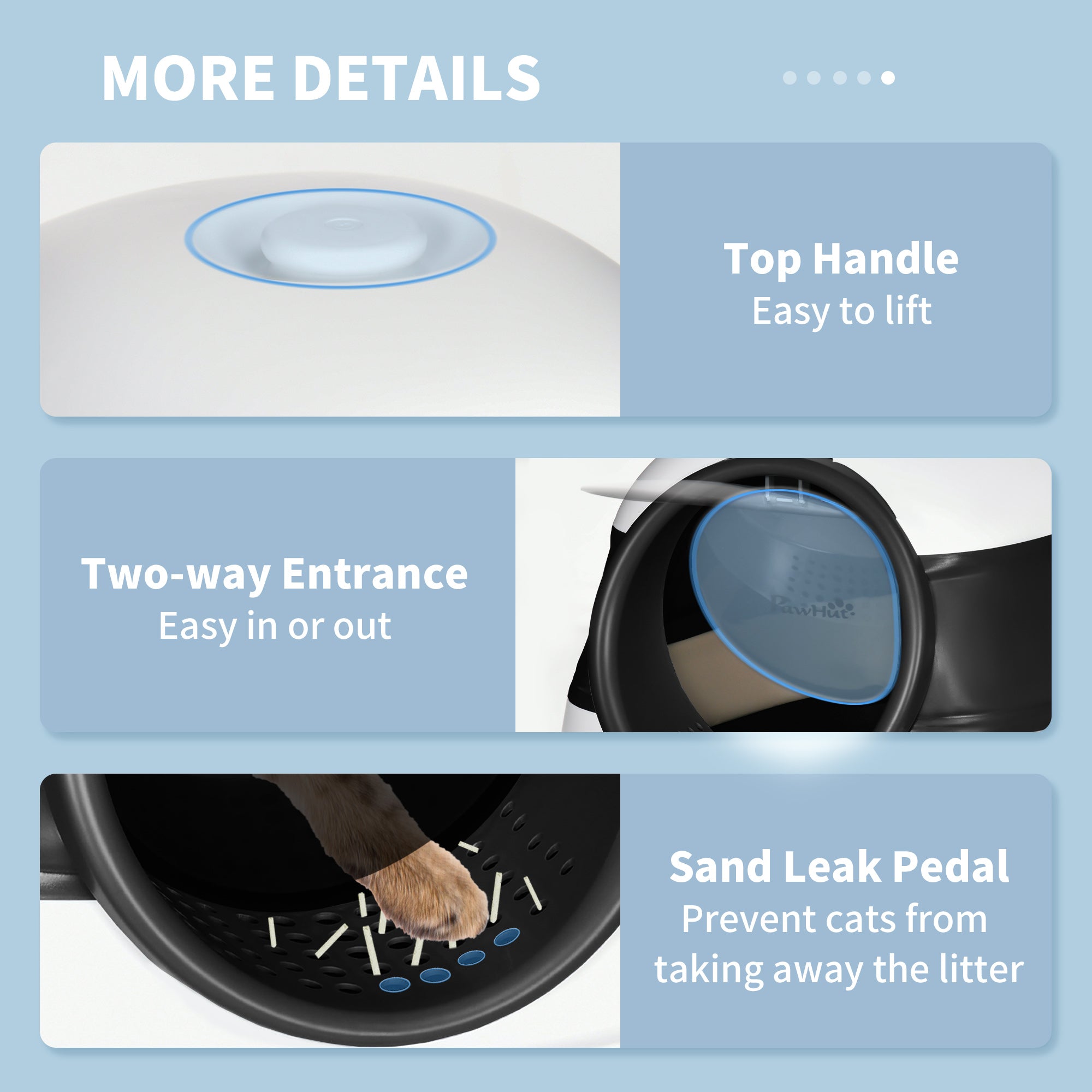 Dome Covered Cat Litter Box with Lid, White and Black - Black - Image 8