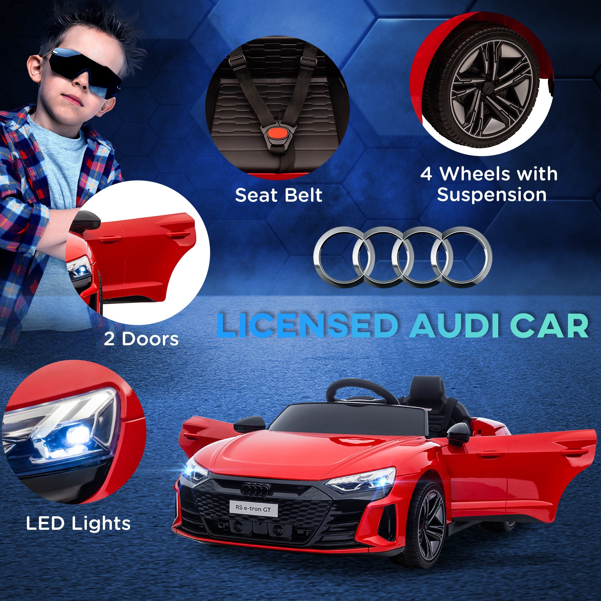 Licensed Audi RS e-tron GT 12V Ride On Car Truck for Kids, Electric Car Ride On Vehicle w/Parent Remote Control, Music, Lights, for Toddlers, Red