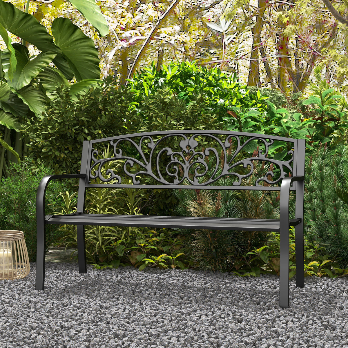 50" Blossoming Pattern Garden Decorative Patio Park Bench with Beautiful Floral Design & Relaxing Comfortable Build