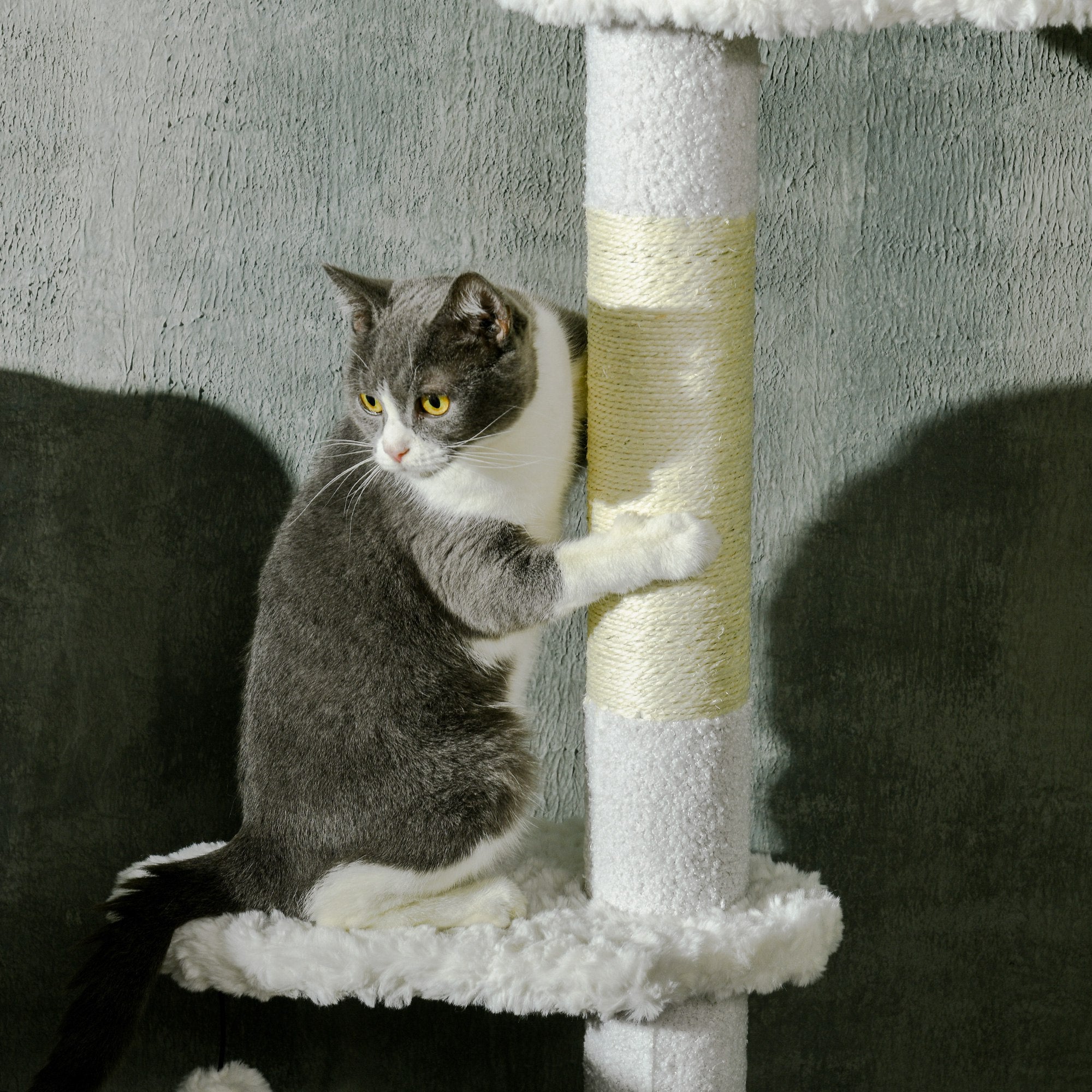 8.4' Floor to Ceiling Cat Tree, Adjustable Height, White - White - Image 8