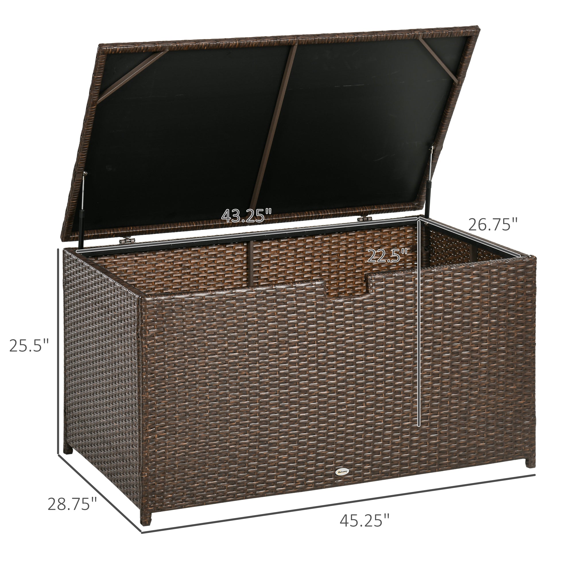 113 Gallon Outdoor Storage Box, Rattan Deck Box for Indoor, Patio Furniture Cushions, Pool Garden Tools, Brown - Brown - Image 3