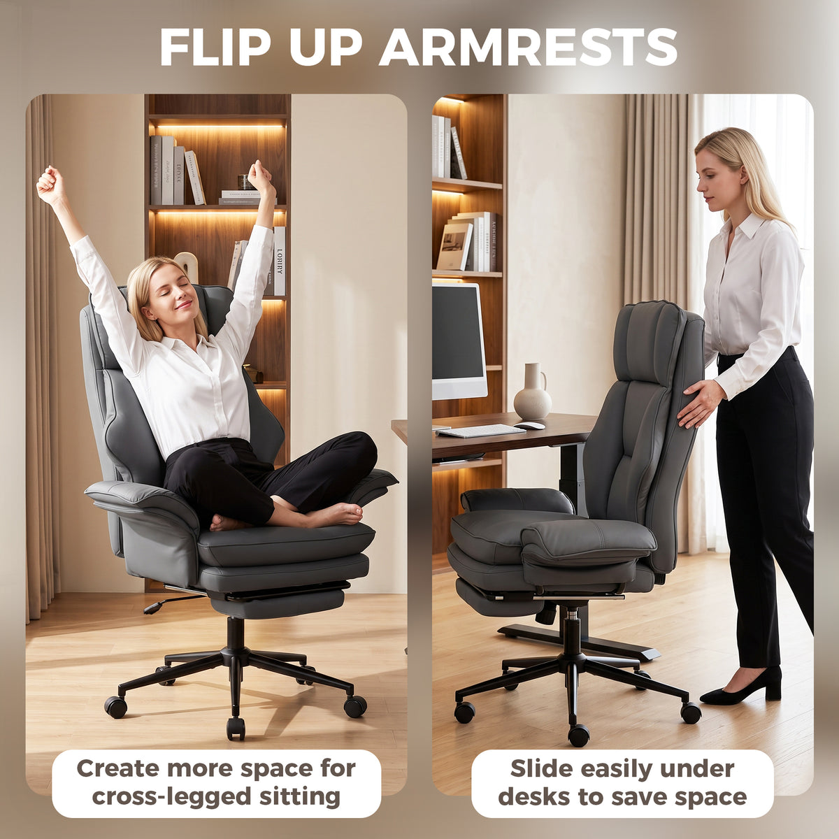 Cross Legged Office Chair w/ Footrest, 396 lbs Reclining Computer Desk Chair w/ High Back, Flip-up Armrests, Dark Gray