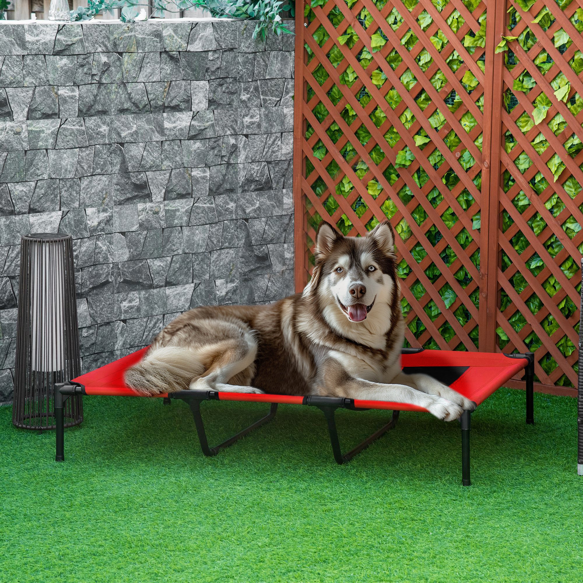 XL Elevated Dog Bed, Outdoor Raised Dog Bed, Portable Pet Cot w/Carry Bag Metal Frame Breathable Mesh Indoor and Outdoor Red - Red - Image 2