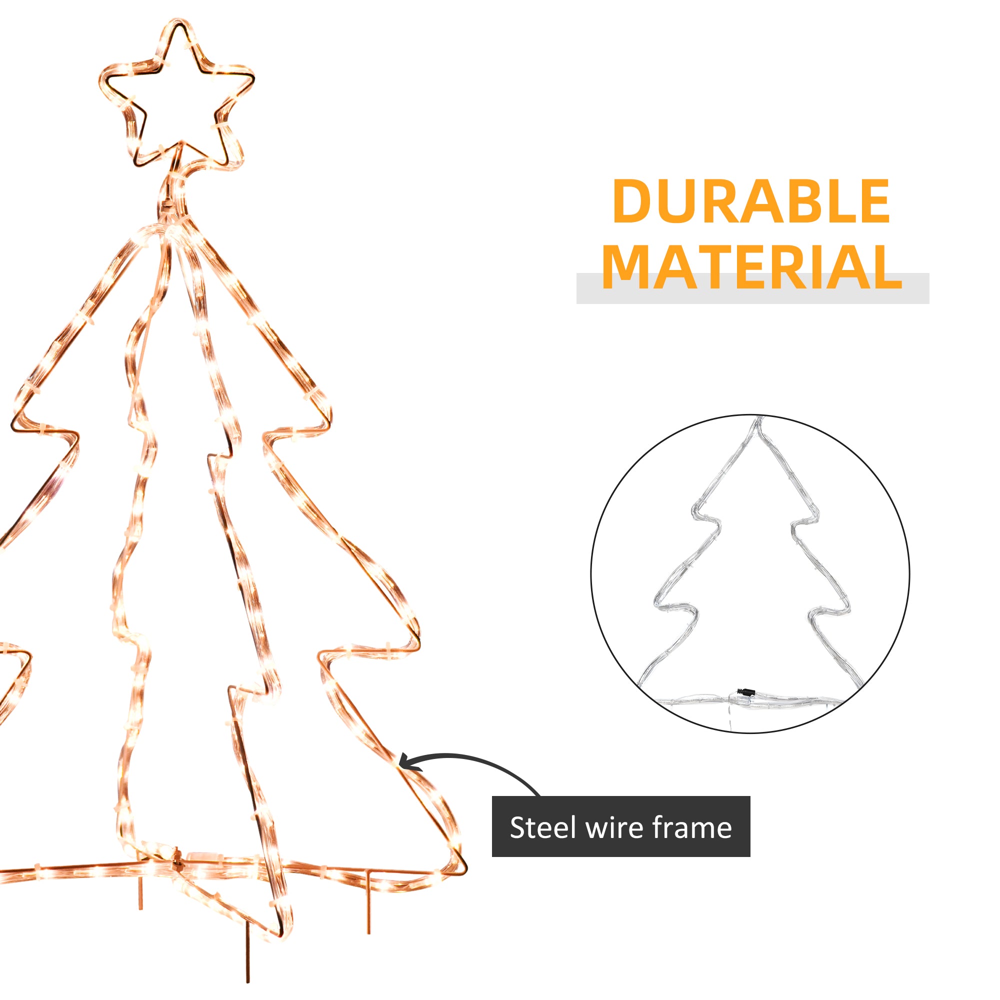 30" Outdoor LED Christmas Tree Rope Lights, LED Outdoor Christmas Decoration with Ground Stakes, Warm White