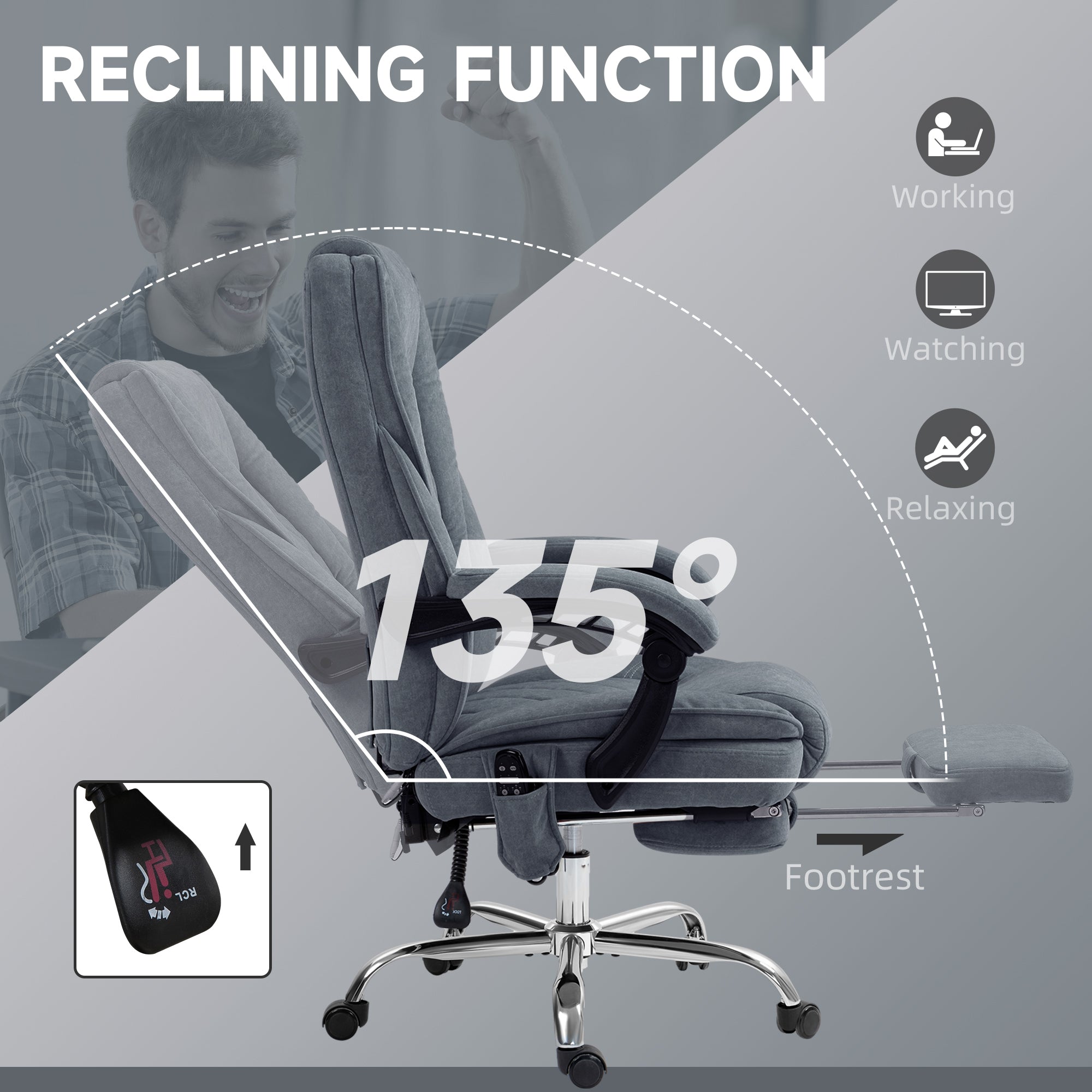 Massage Office Chair, Heated Reclining Computer Chair with Adjustable Height and Footrest, Charcoal Gray