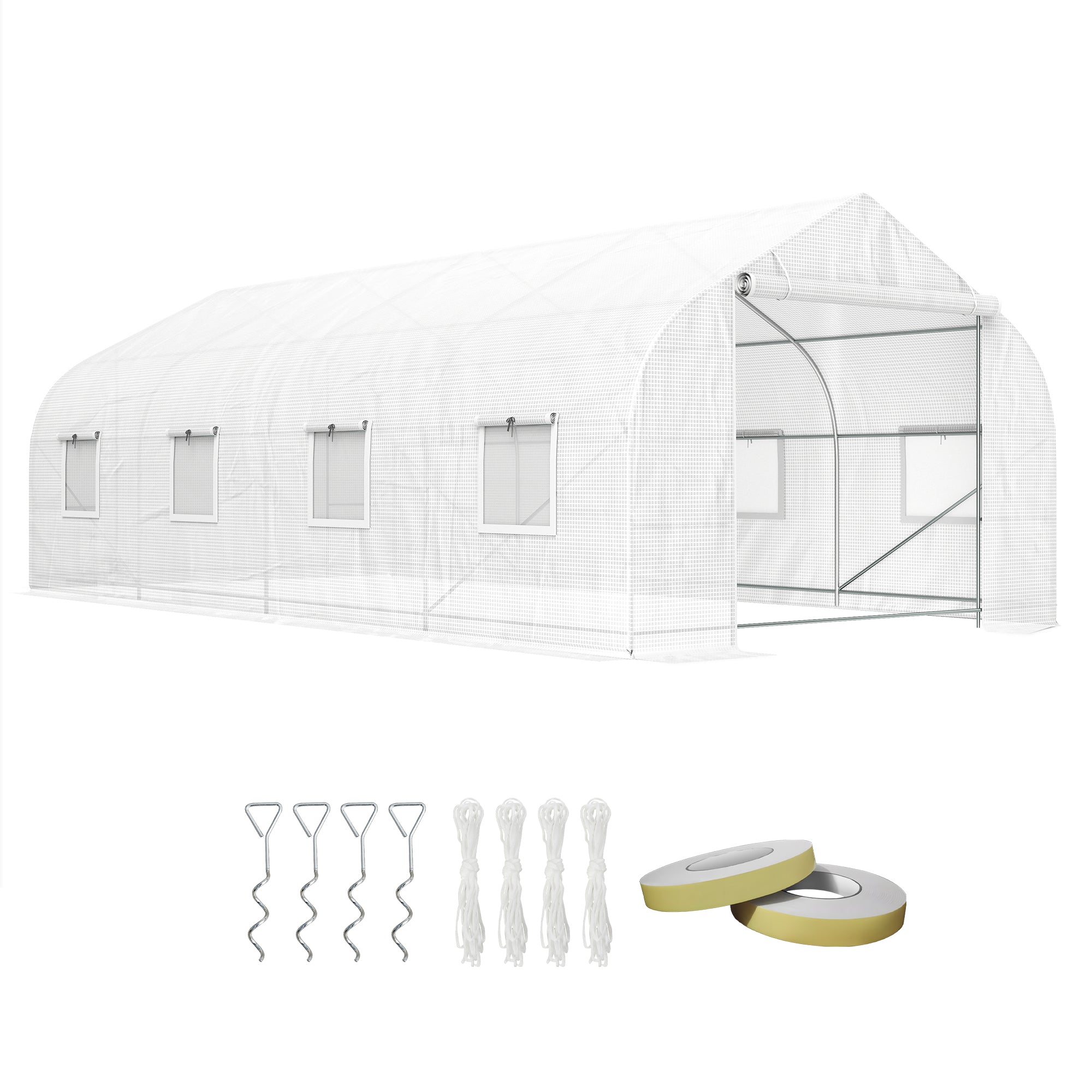 20' x 10' x 7' Tunnel Greenhouse Large Walk-In Warm House, Roll Up Door - White