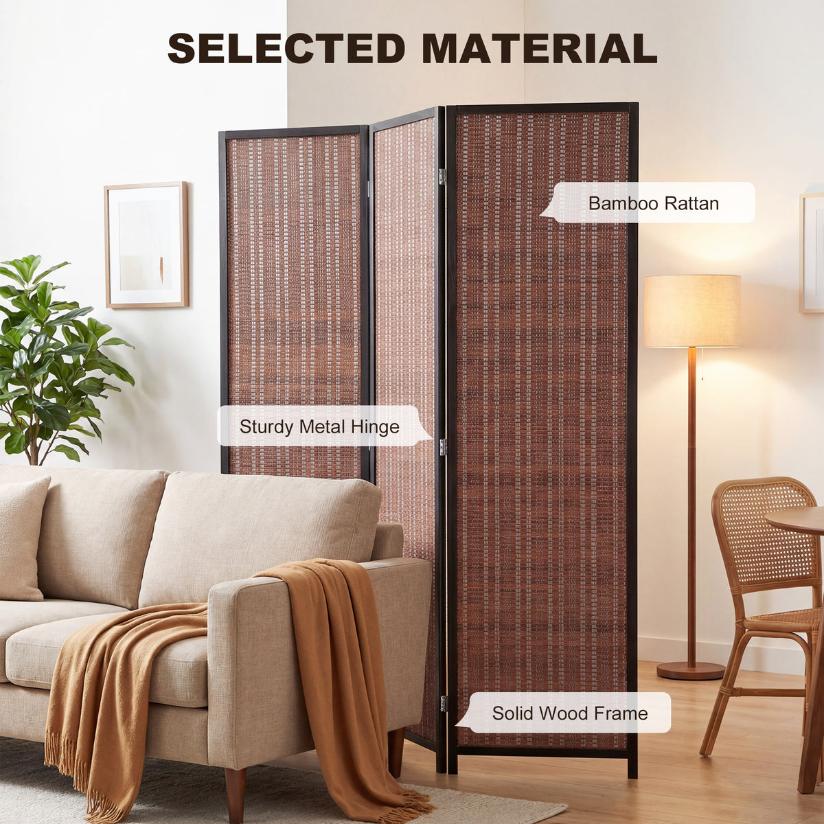 Room Divider Folding Privacy Screen Freestanding 3 Panel Pine Wood for Bedroom Home Office 6 Ft Tall Black Brown