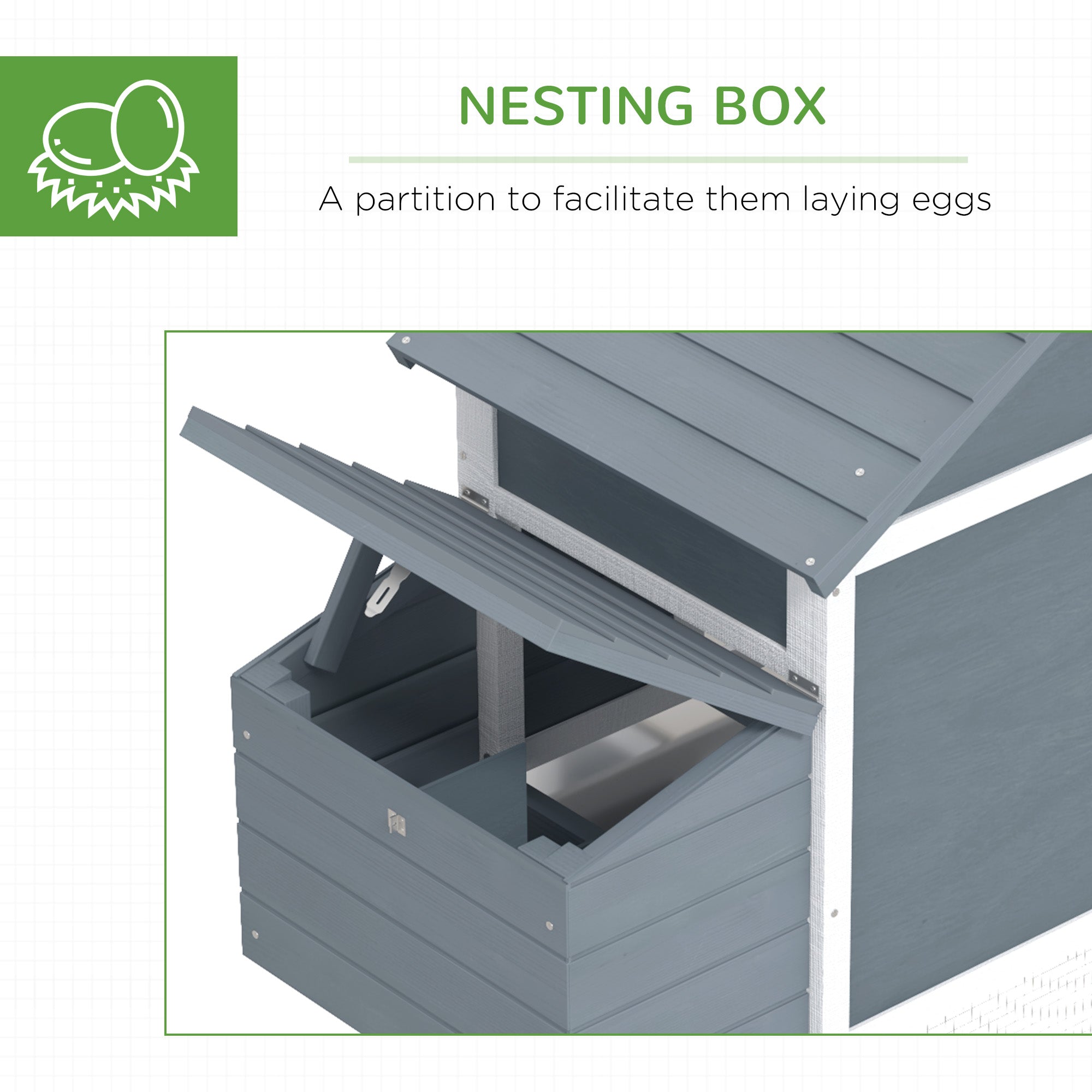 59" Small Wooden Chicken Coop Hen House Poultry Cage for Outdoor Backyard with 2 Doors, Nesting Box and Removable Tray, White - White - Image 6