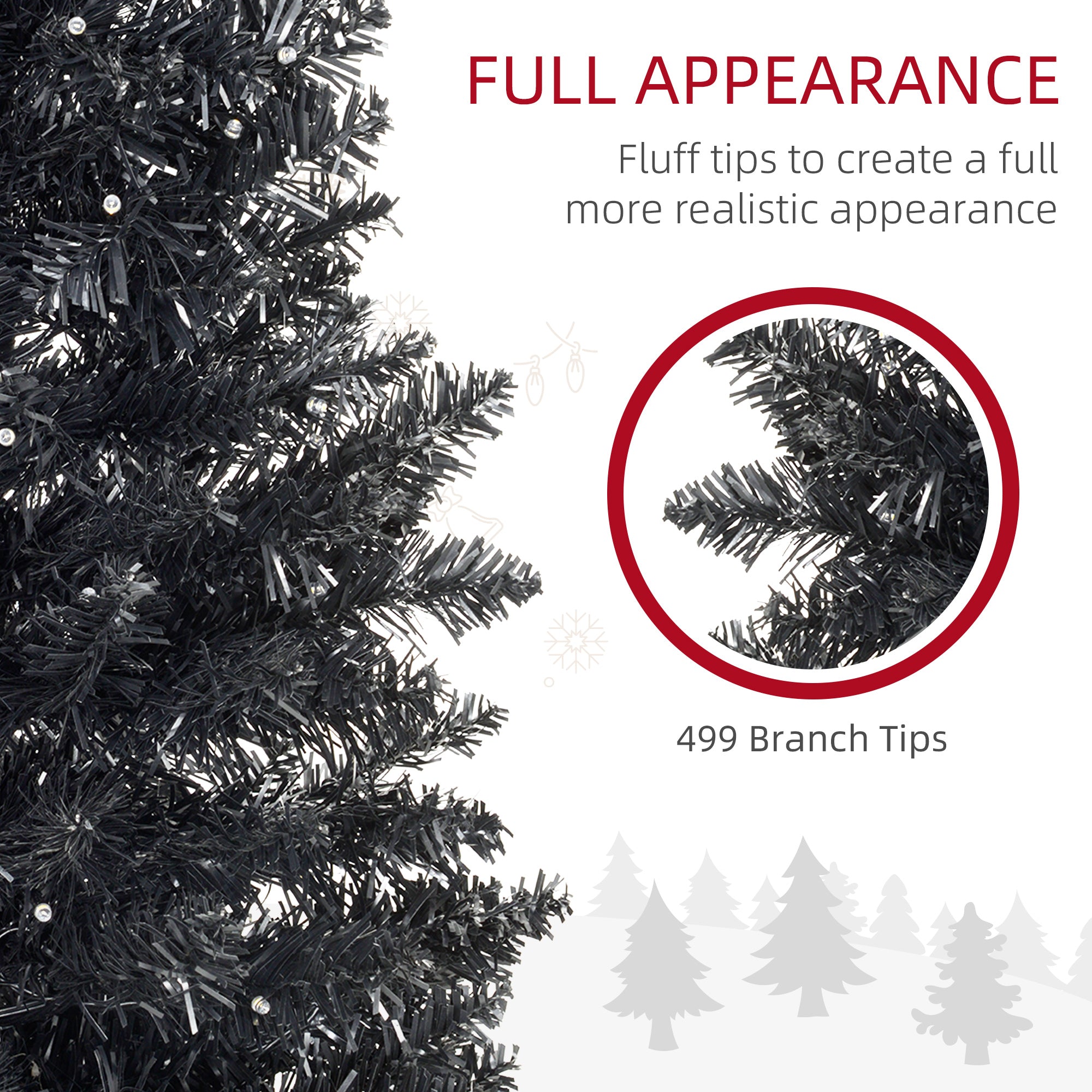 7ft Pencil Christmas Tree, Slim Artificial Christmas Tree with Realistic Branches and Warm White LED Lights, Black