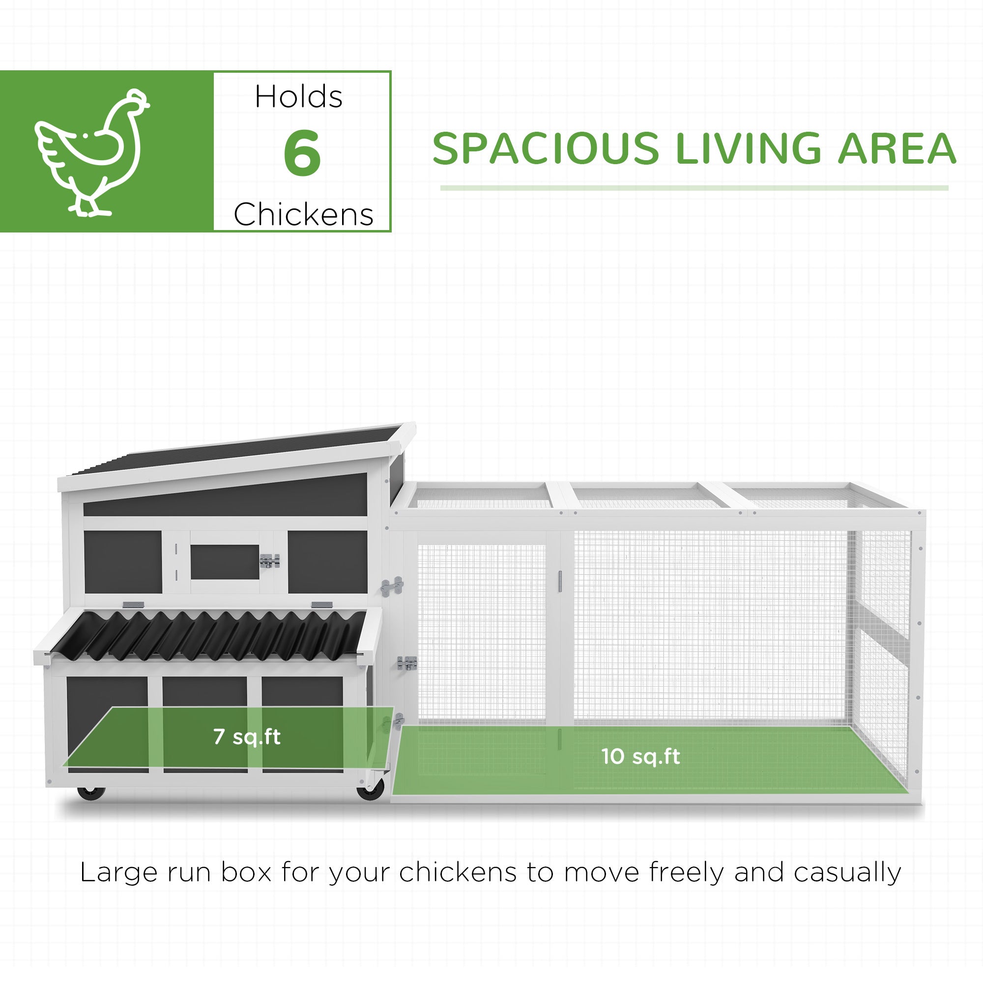 Wooden Chicken Coop with Nesting Box, Pull Out Tray, Run, Perches, Ramp, Windows for 6 Chickens, Dark Gray - Gray - Image 4