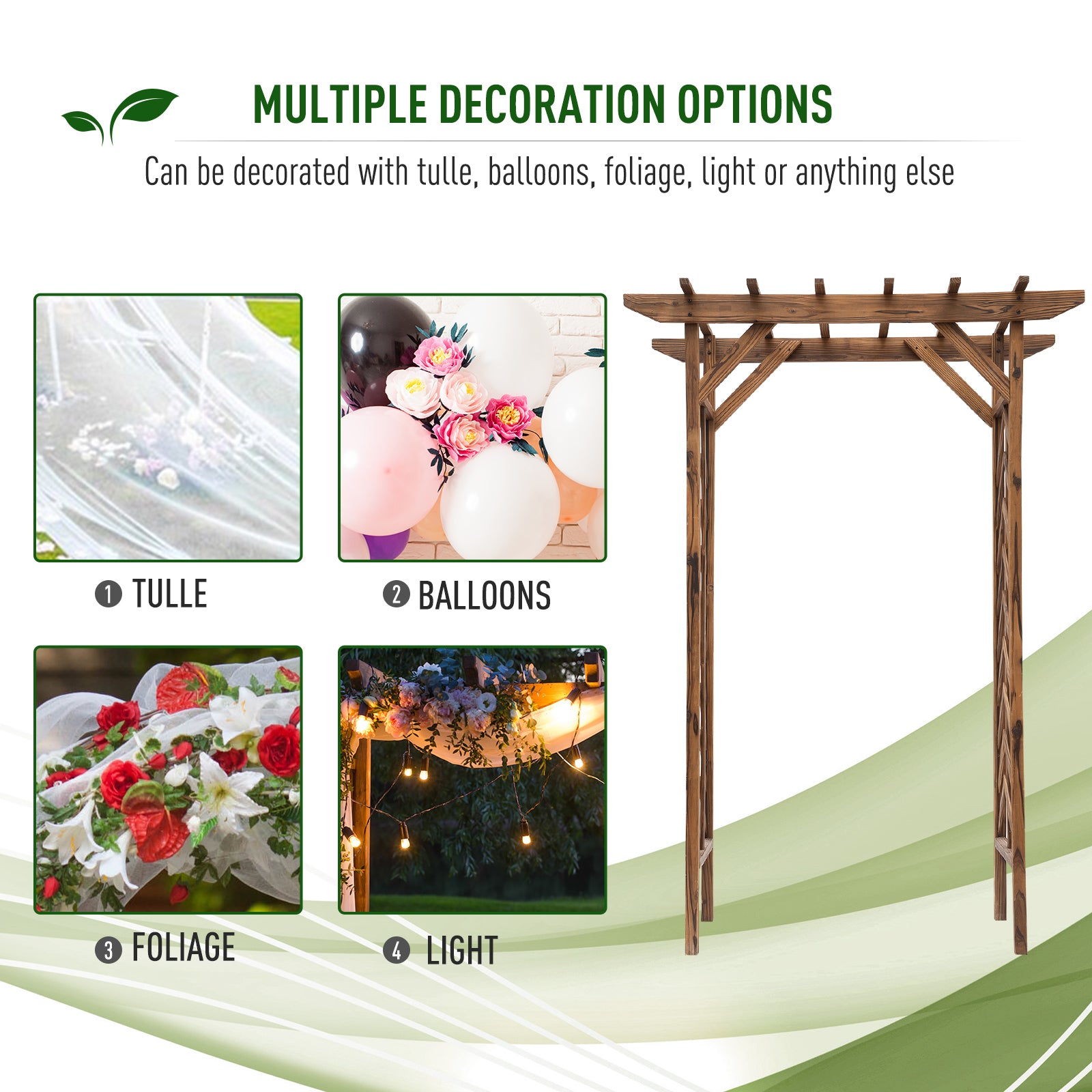 79in Wooden Garden Arbor Arch Trellis with Classic Countryside Style, Pergola Style Roof for Climbing Vines for Ceremony Party Weddings - Carbonized Color - Image 6