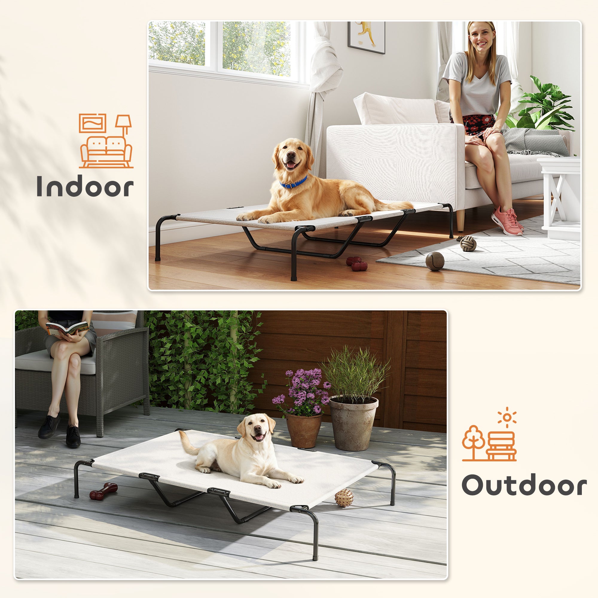Elevated Dog Bed for Large Breeds Beige 60"L - Beige - Image 6