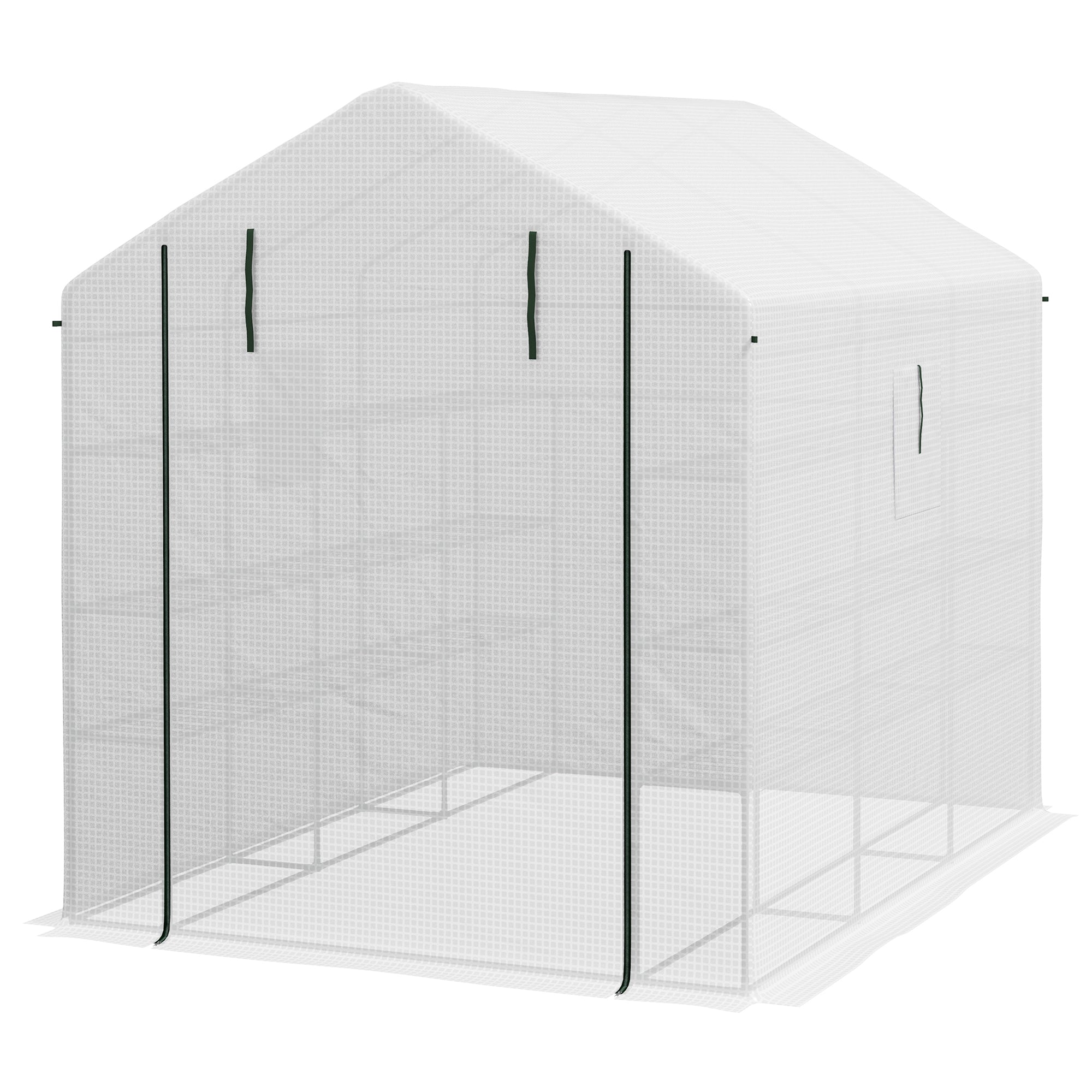 8' x 6' x 7' Portable Walk in Greenhouse with Mesh, Door, Windows, 18 Shelf, Trellis, Plant Labels, White - White