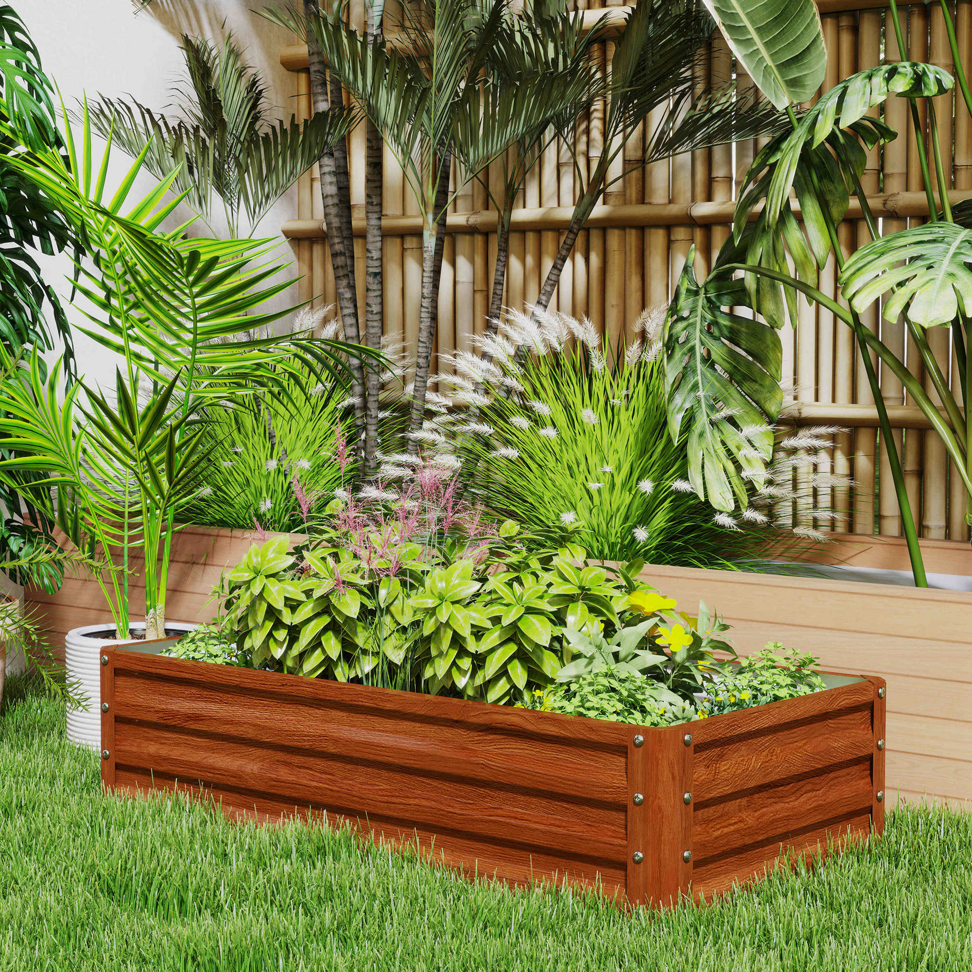 Galvanized Raised Garden Bed, 4' x 2' x 1' Metal Planter Box, for Growing Vegetables, Flowers, Herbs, Succulents, Brown - Brown - Image 8