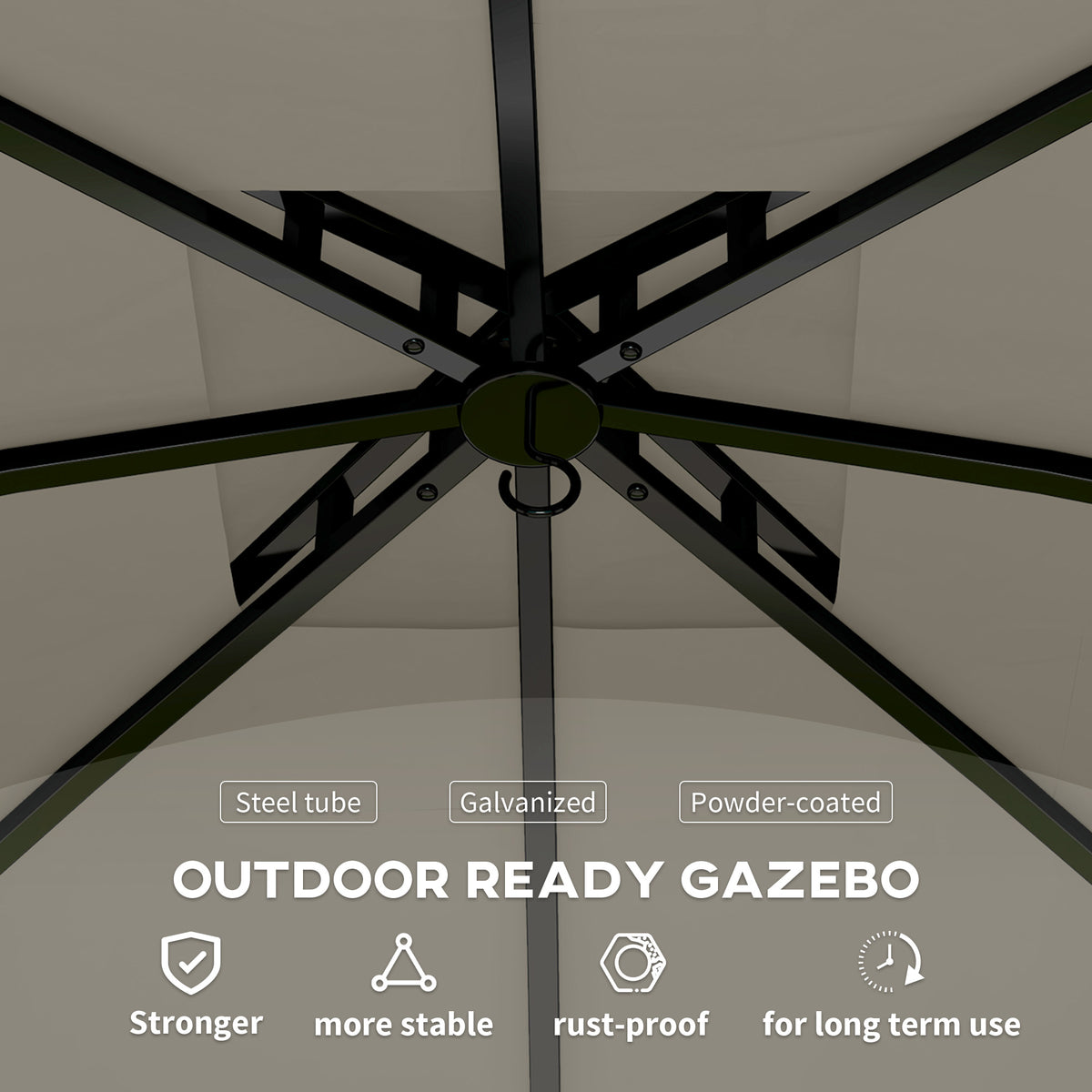 11' x 11' Outdoor Gazebo, Double Roof Patio Gazebo with Curtains, Church Windows, Galvanized Steel Frame, Light Gray