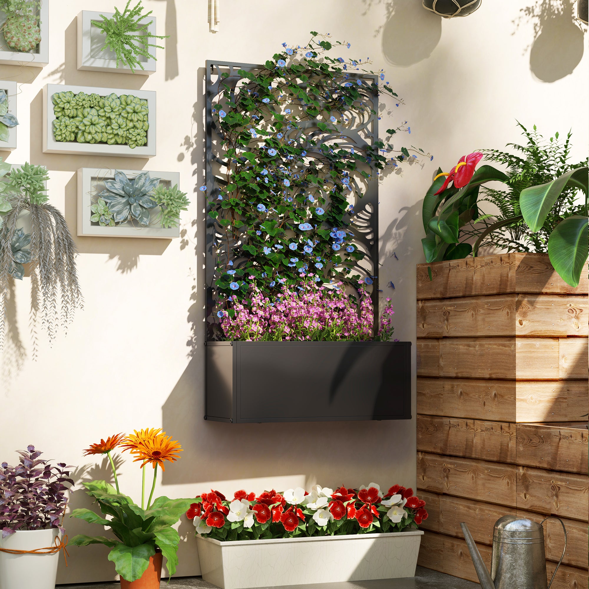 Metal Garden Bed with Trellis for Climbing Plants, Freestanding or Wall Mounted Flower Bed for Garden, Patio, Balcony - Black - Image 7