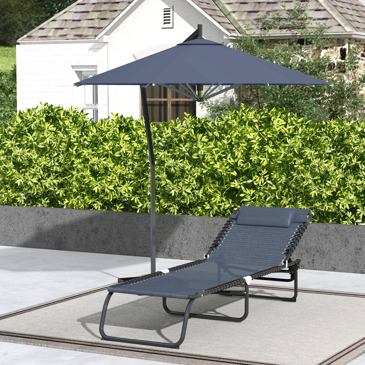 Folding Chaise Lounge Pool Chair with 4-Position Reclining Back, Breathable Mesh & Bungee Seat, Gray
