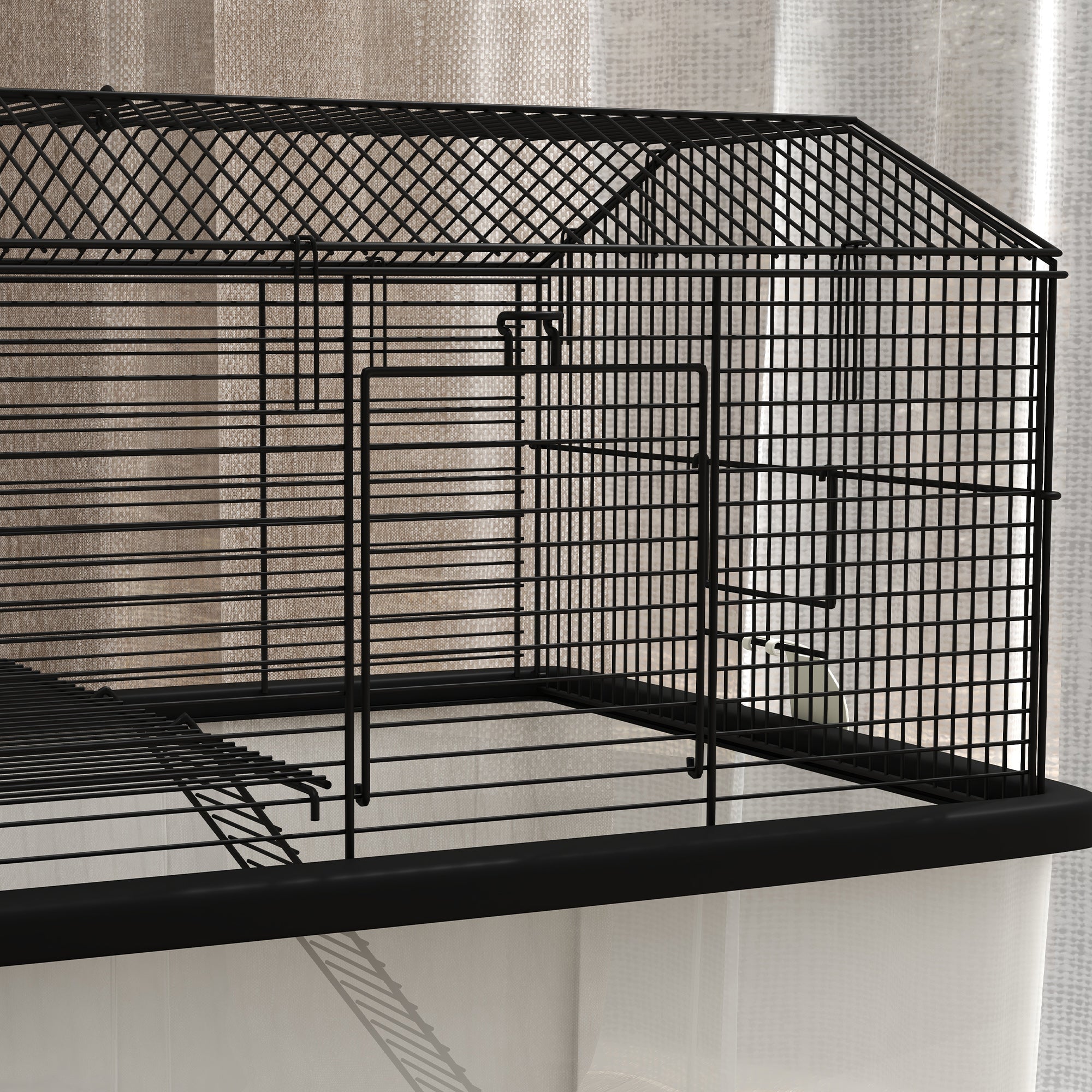 22" 2-Tier Hamster Cage with Extra-Deep 14" Base, Small Animal Cage with Ramp, Water Bottle, Food Dish, Wheels, Black - Black - Image 8