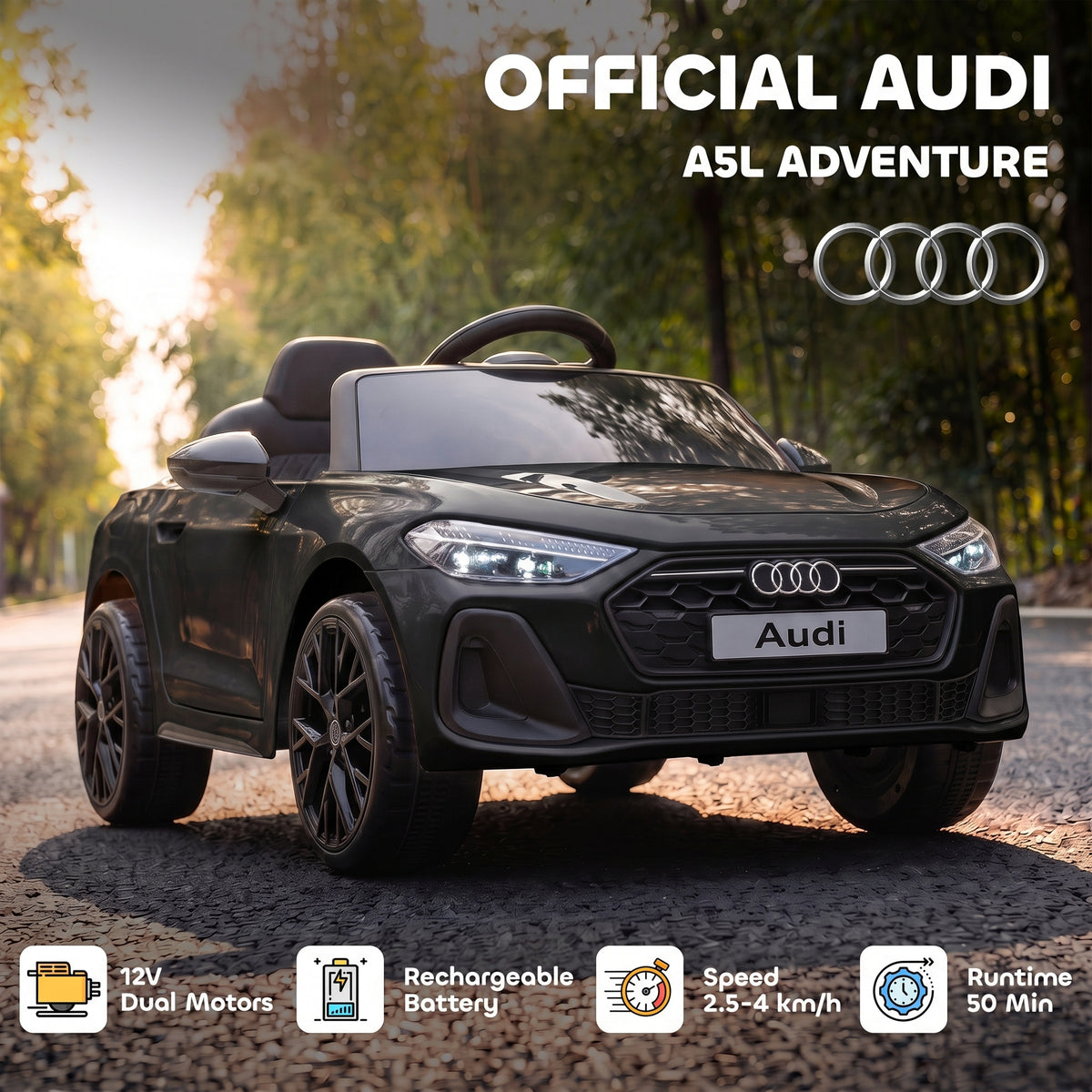 Audi A5L Licensed Electric Ride on Car for Kids 3-6 with Remote Control Dual Motors 4-Wheel Suspension Music, Black