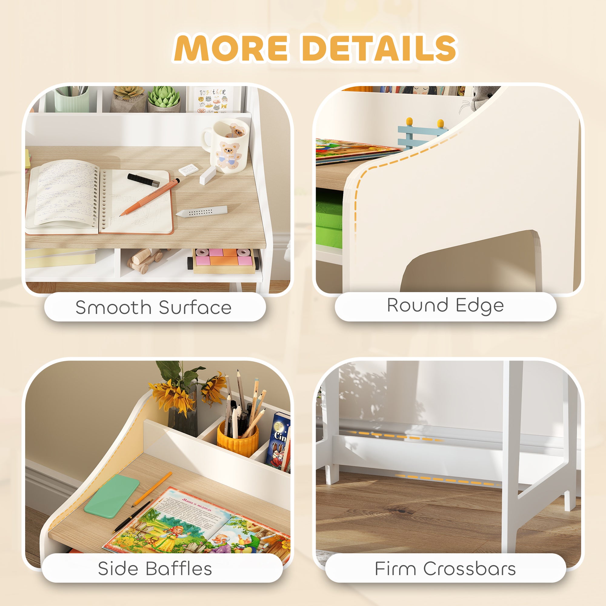 Kids Desk and Chair Set with Storage and Shelves, for Bedroom & Study Room, Gift for 3-8 Years Old, Natural Wood