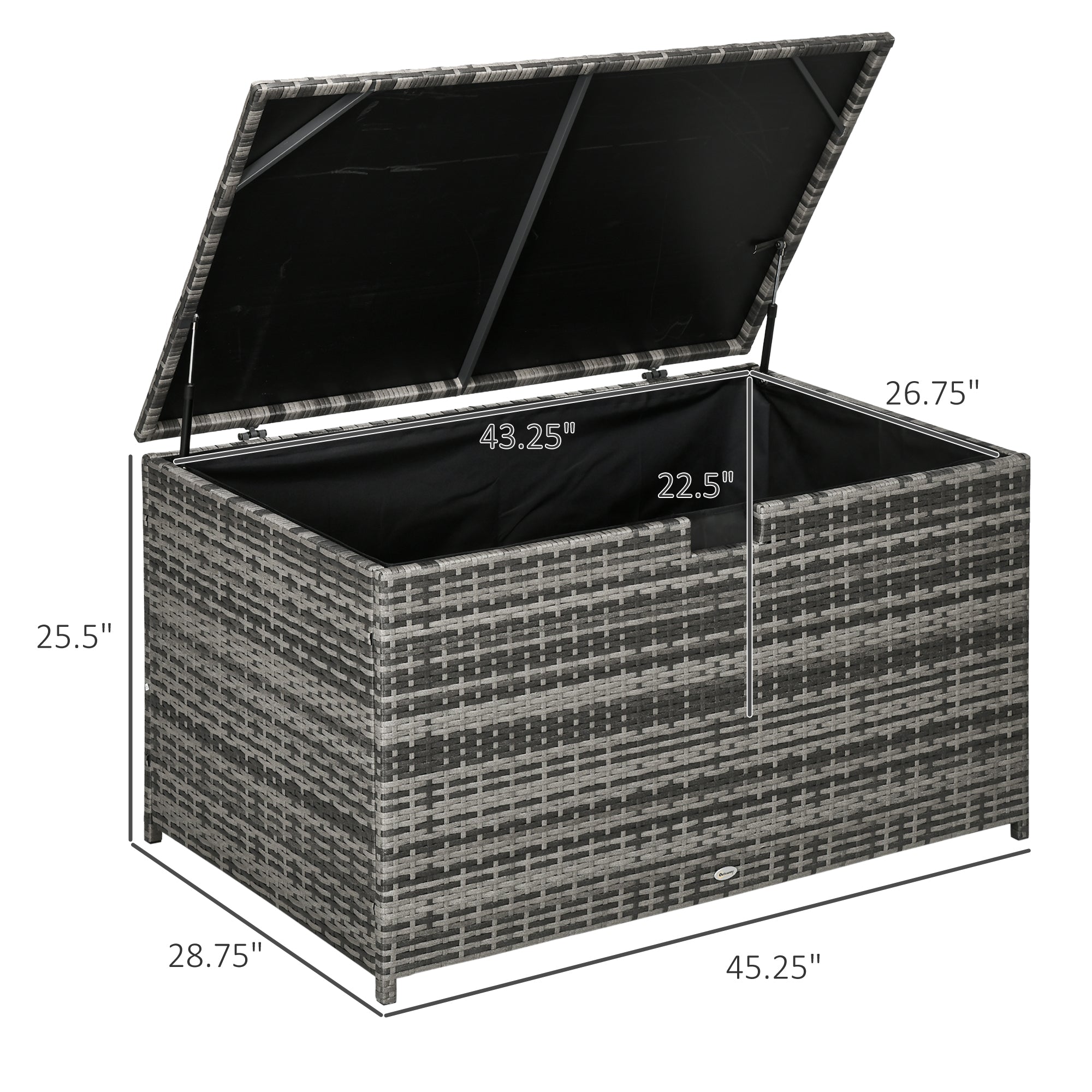 113 Gallon Outdoor Storage Box, Rattan Deck Box for Indoor, Patio Furniture Cushions, Pool Garden Tools, Dark Gray - Dark Gray - Image 3