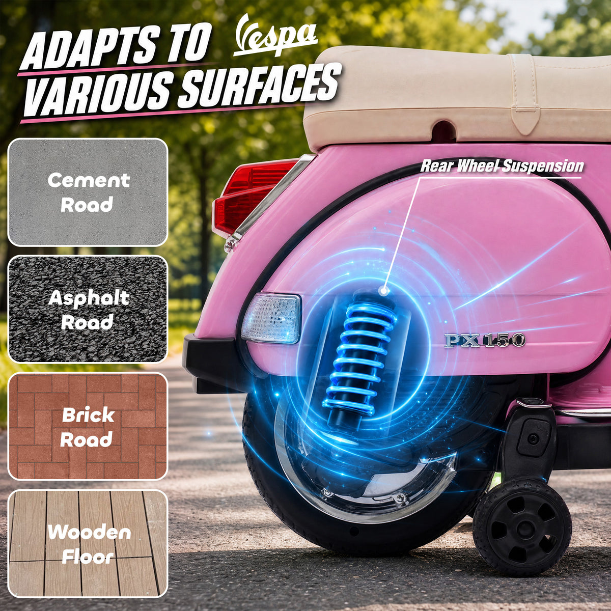12V Kid Motorcycle, Electric Motorbike with Training Wheels, Rear Suspension, Steering Limitation for 3-6 Years, Pink