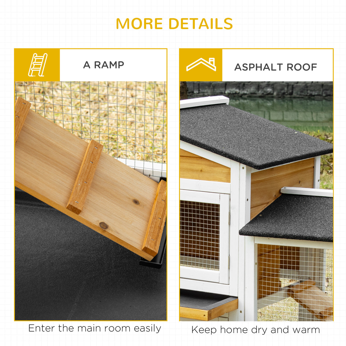 90.5" Wooden Rabbit Hutch Bunny Cage Pet Playpen House Enclosure with Double Side Run Boxes, No Leak Tray, Ramp, for Rabbits, Chickens, Ducks, Guinea Pig and Small Animals, White