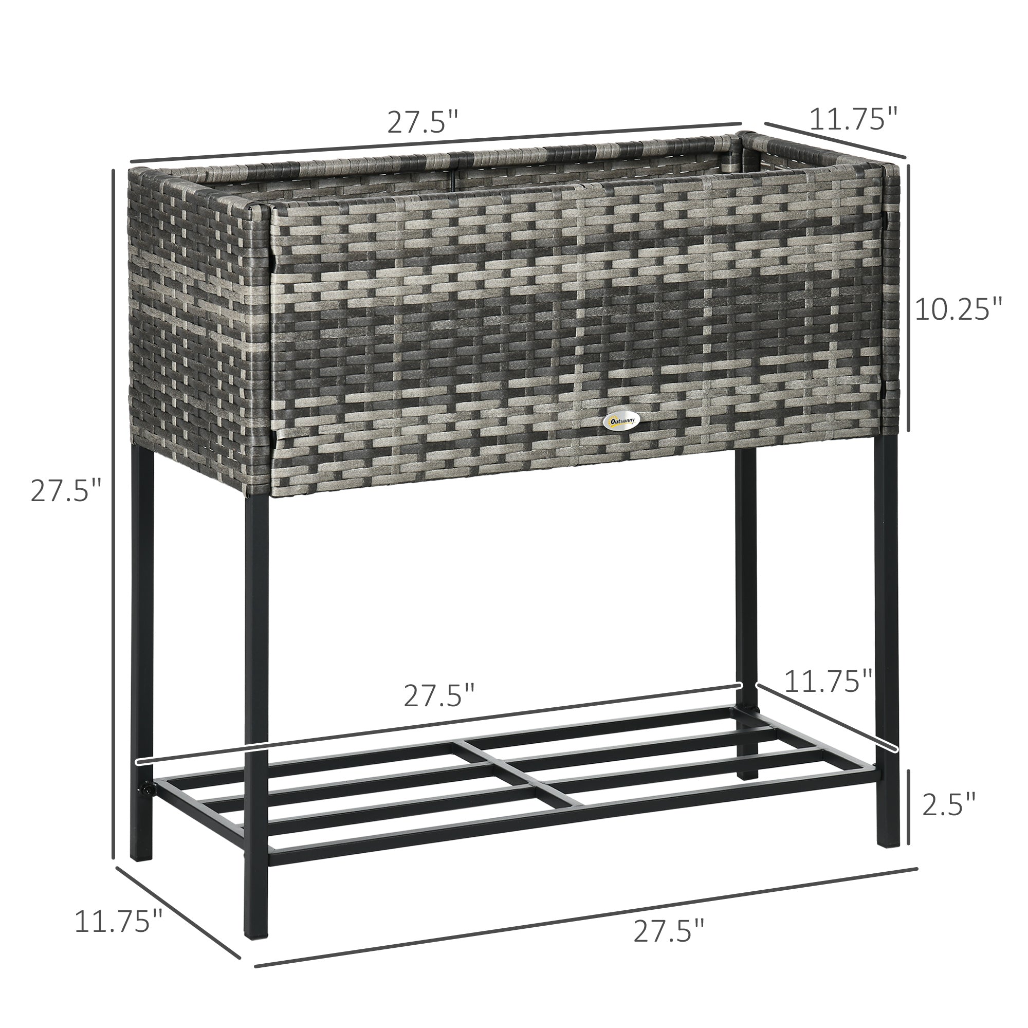 Raised Garden Bed, Elevated Planter Box with Rattan Wicker Look, Tool Storage Shelf, Portable Design for Herbs, Vegetables, Flowers, Gray - Gray - Image 3