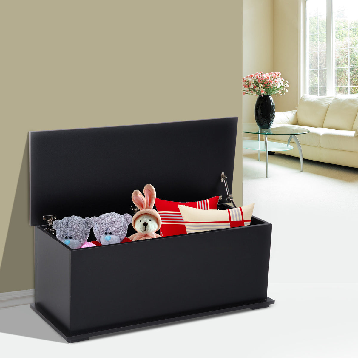 Lift Top Storage Bench, 39.4" Modern Storage Chest with 264 lbs. Weight Capacity, Black