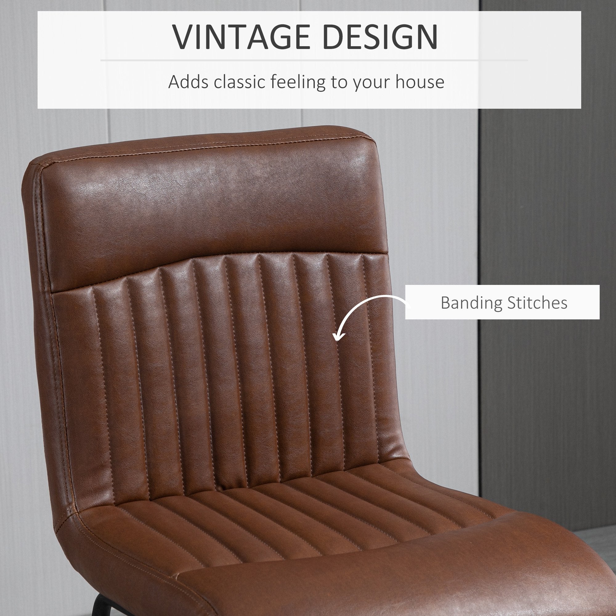 30" Industrial Bar Stool, PU Leather Barstool with Footrest, Upholstered Armless Pub Height Chair, Brown / Black