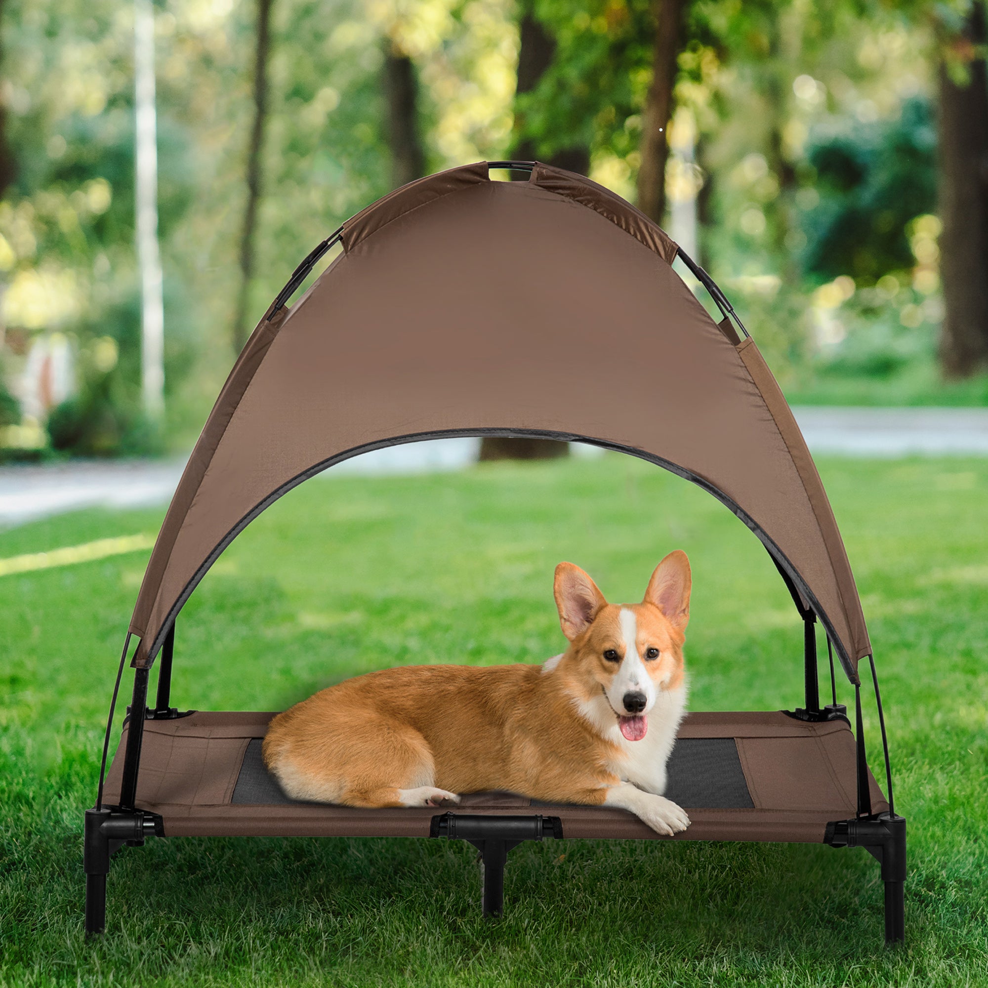 Elevated Portable Dog Cot Pet Bed with UV Protection Canopy Shade, 36 inch, Coffee - Coffee - Image 2
