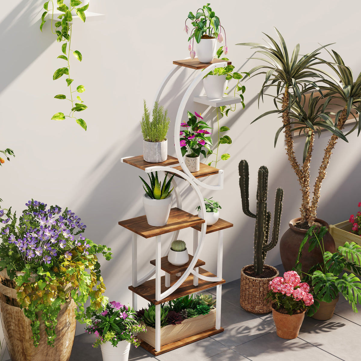 Plant Stand Indoor, 8 Tier 62" S-Shaped Plant Shelf, Corner Plant Rack for Multiple Plants, Carbonised Finish